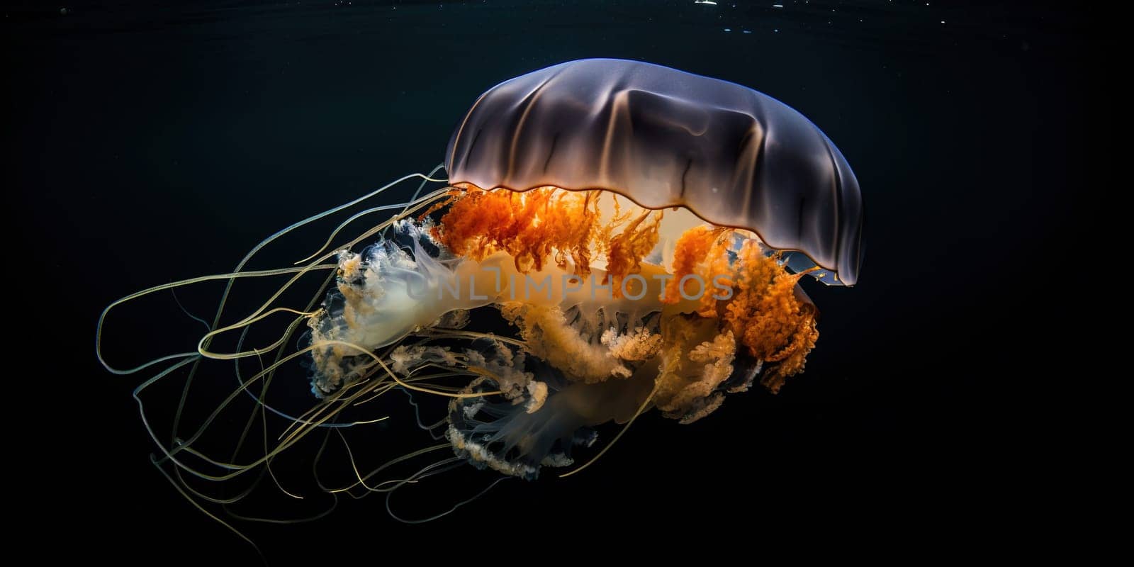 beautiful luminous jellyfish in a deep water ocean, generative AI