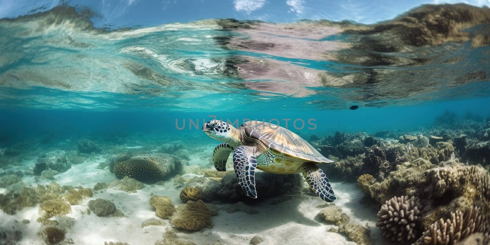 big water turtle swimming in the ocean near the bottom by tan4ikk1