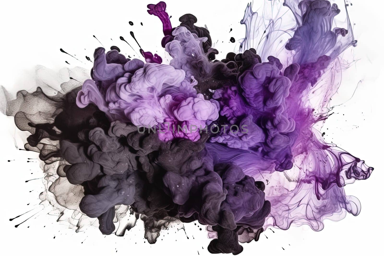 dark and violet colors paints and smoke pattern isolated on a white background, generative AI