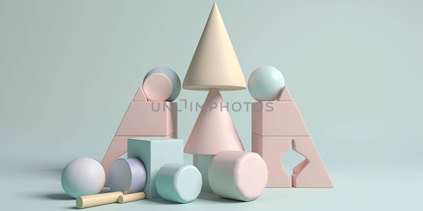 3D Illustration Sample Toys For Small Kids On A Pastel Background