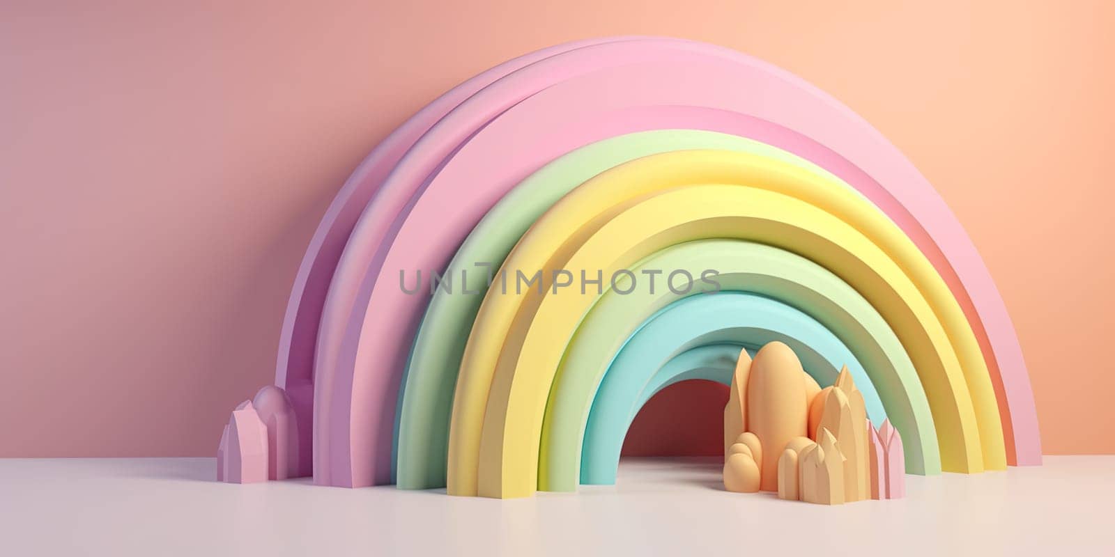 3D Illustration Of Rainbow As A Kid'S Toy On A Table