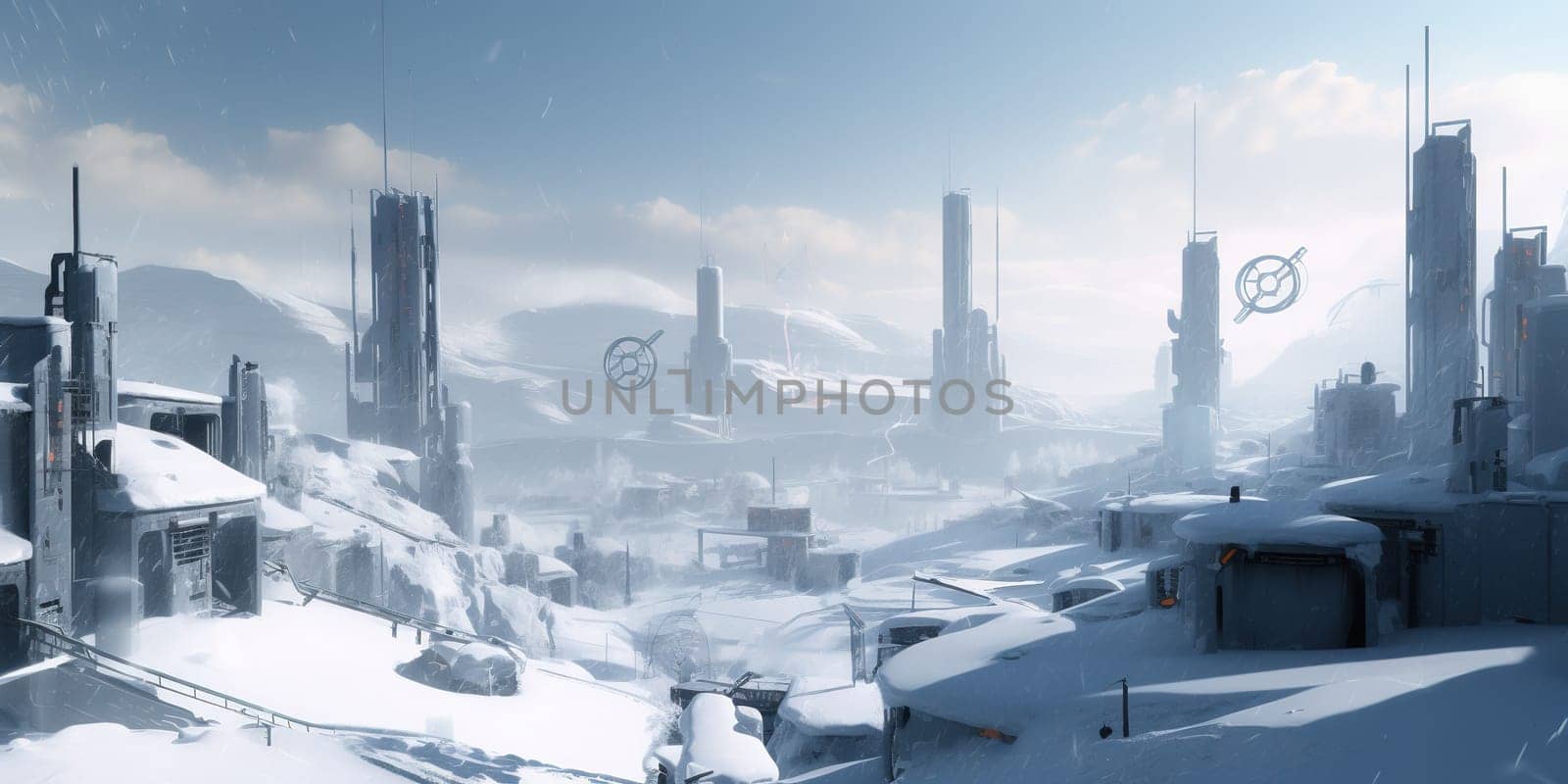 Futuristic Big City And High Buildings In Winter , Concept Of Future Cities