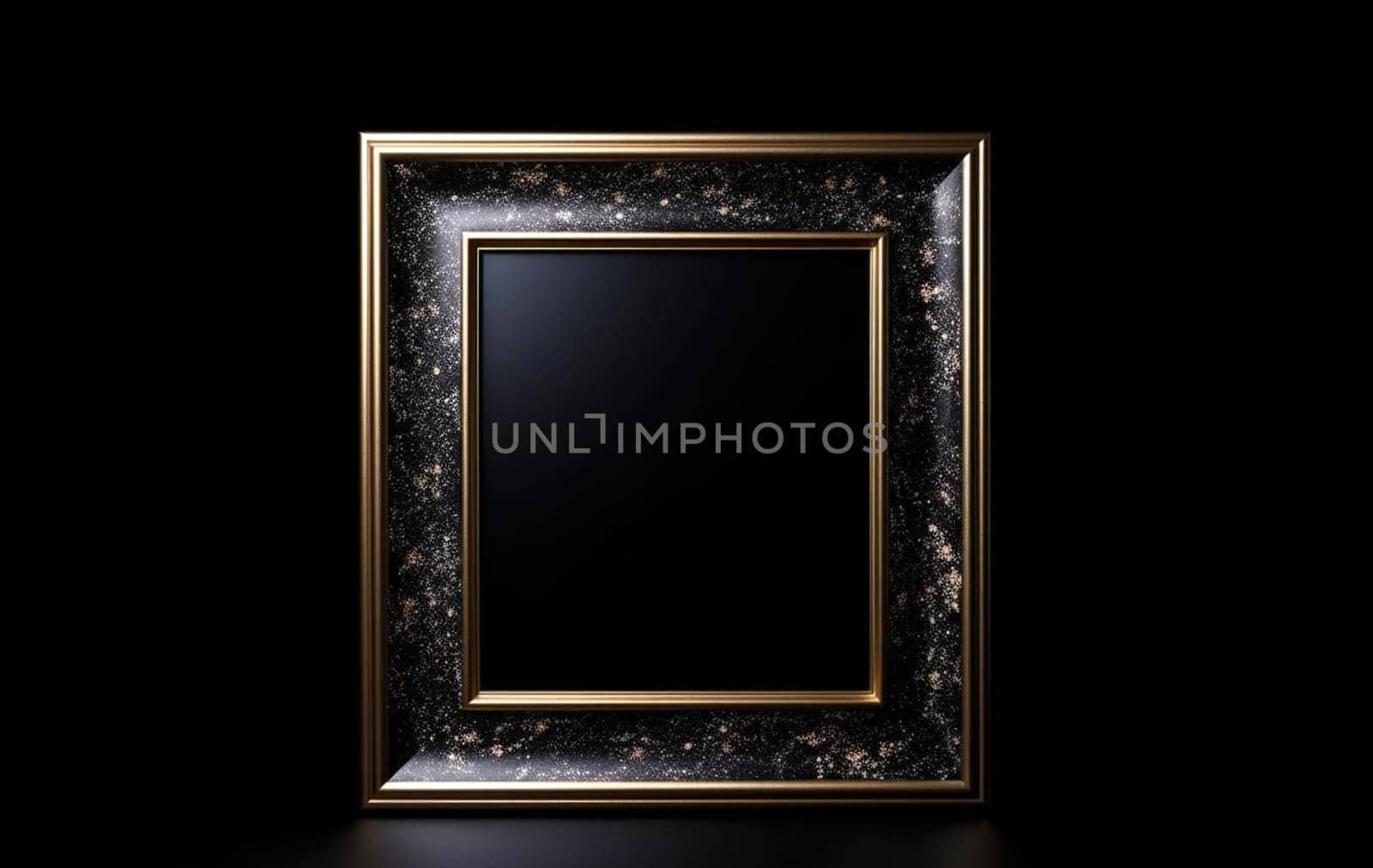 Photo frame with stone texture isolated on a black background, blank for your design , generative AI