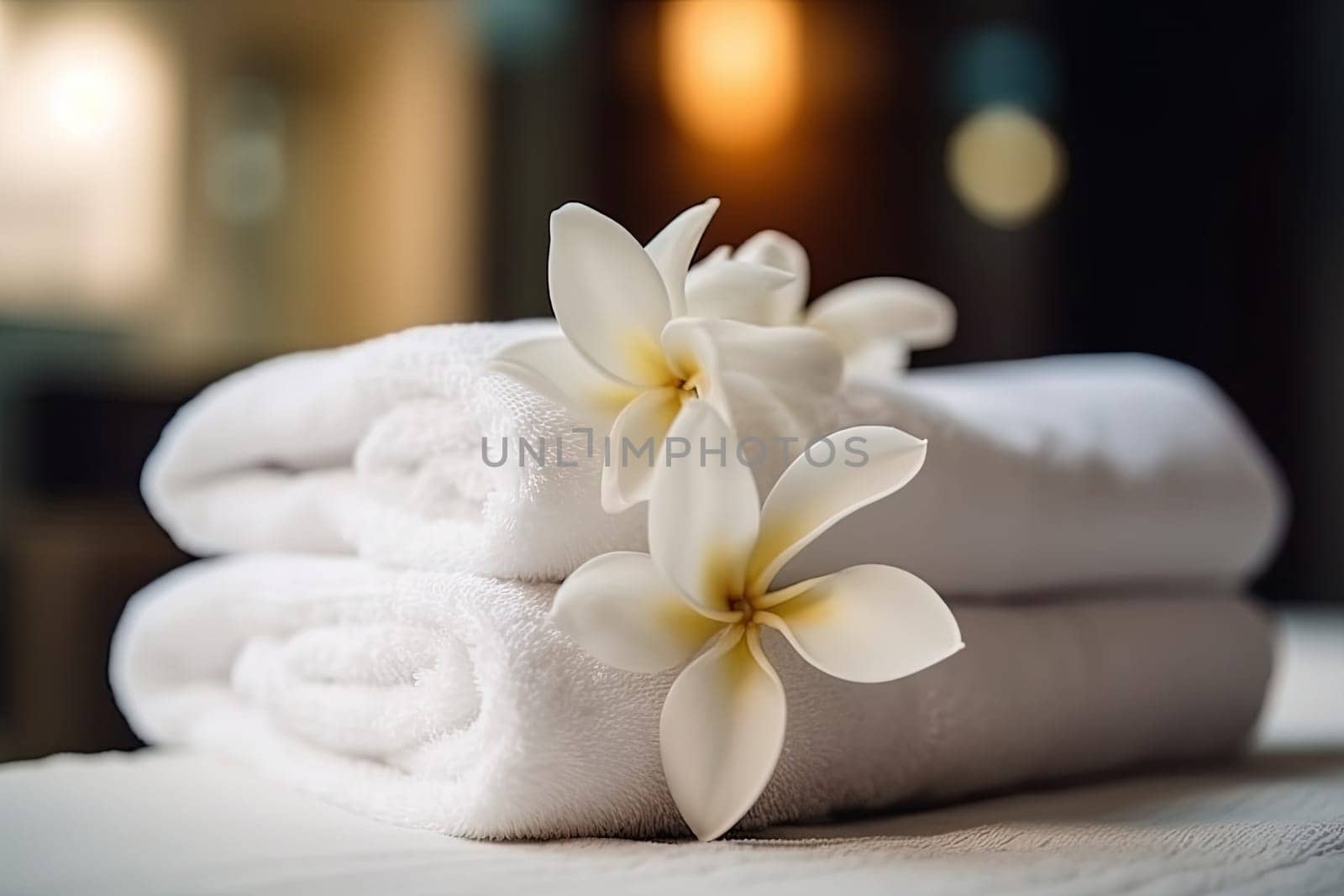 Spa treatments with flower lying on a white towel