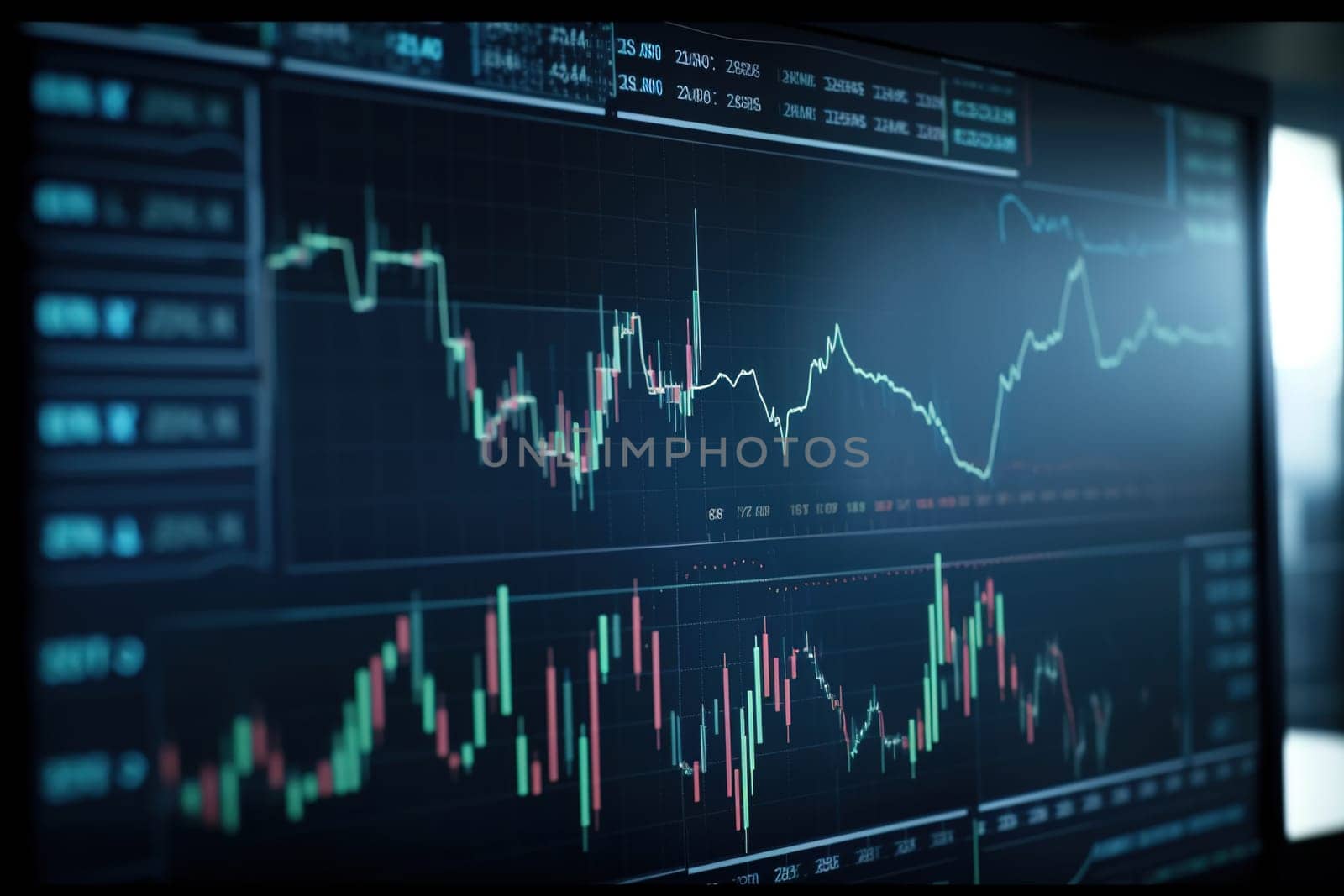 trading Forex graphs of modern economic world on a screen, generative AI