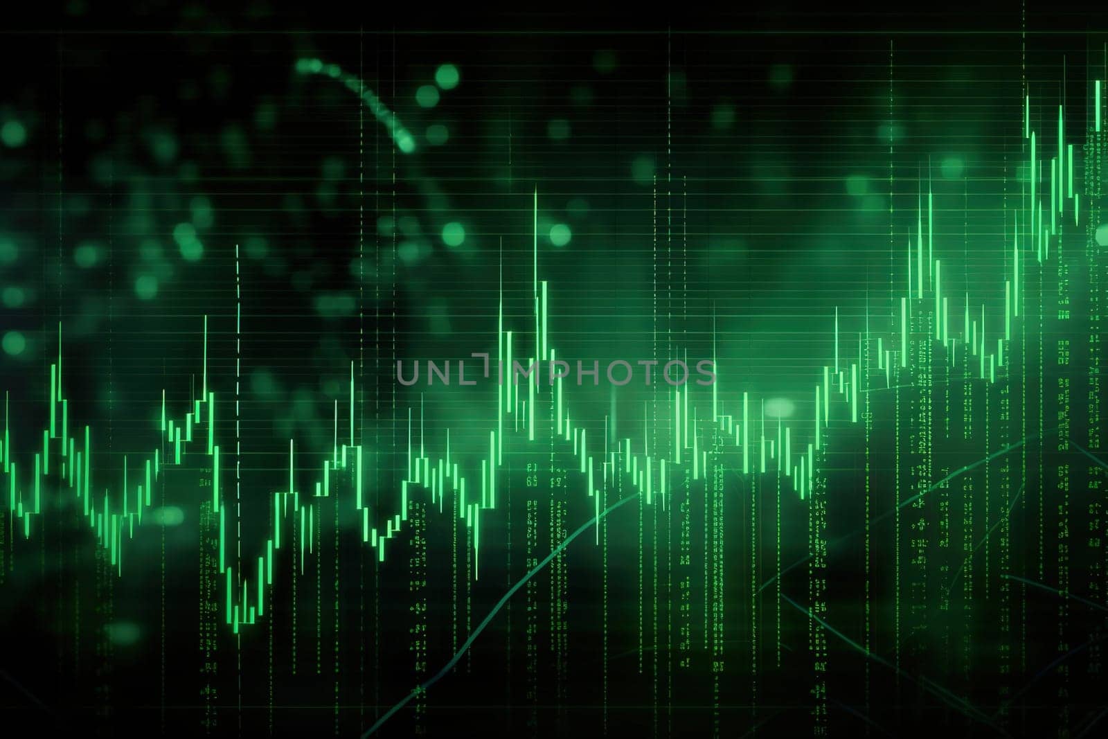 Green background of Economic and financial diagrams, generative AI