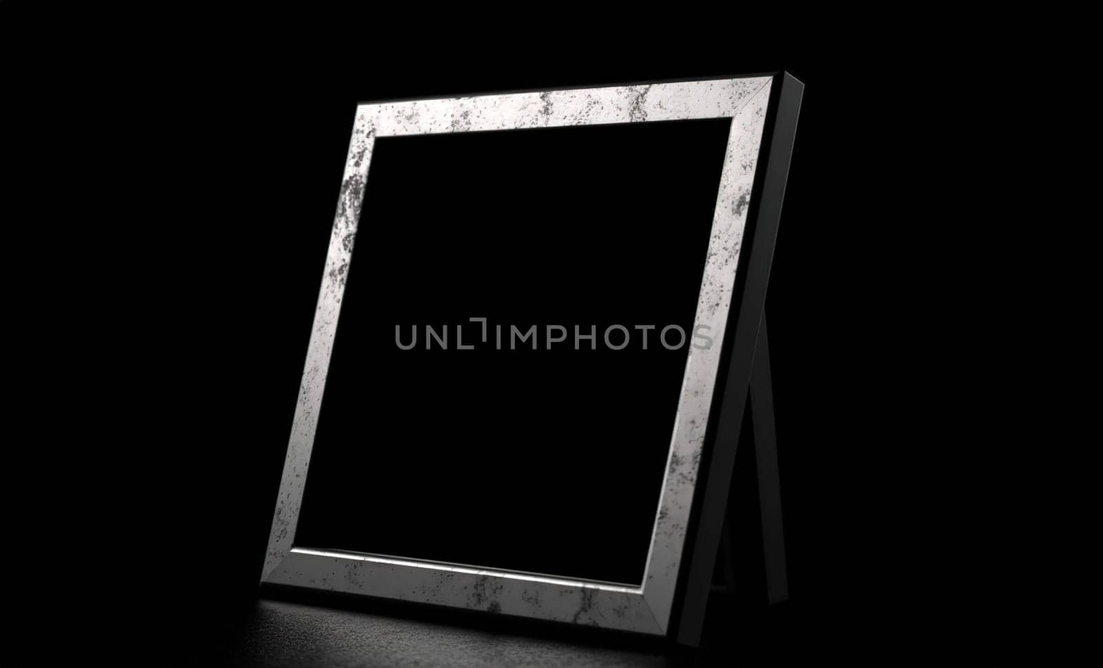 Photo frame with stone texture isolated on a black background, blank for your design , generative AI