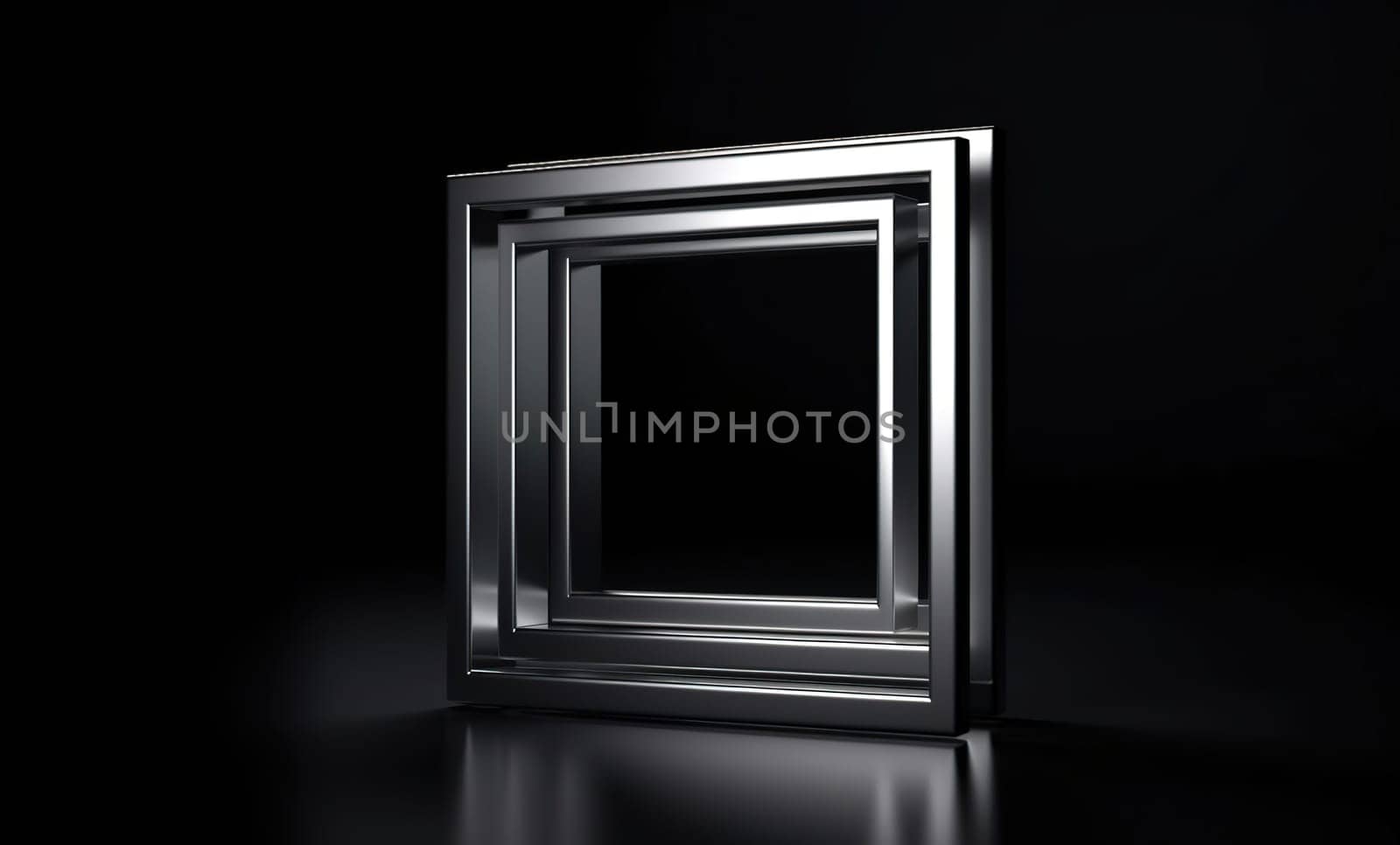 Metal Photo frame on a black background, blank for your design or photography , generative AI