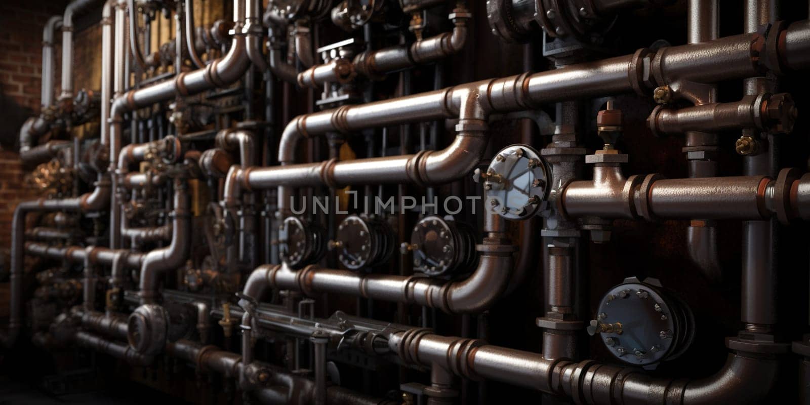 Heating And Water Pipes On The Wall In The Boiler Room