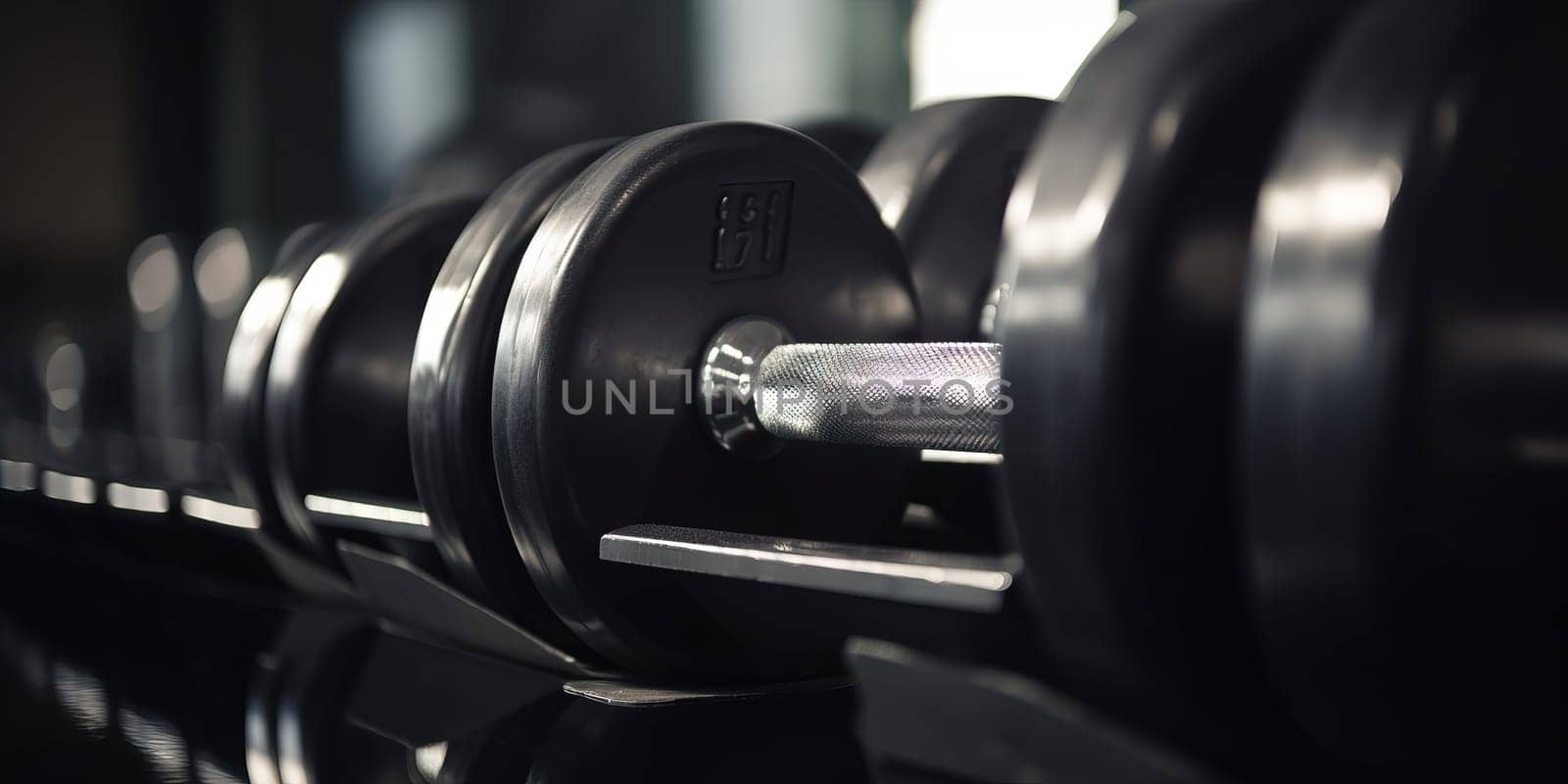 Dumbbells In Row In Gym by tan4ikk1