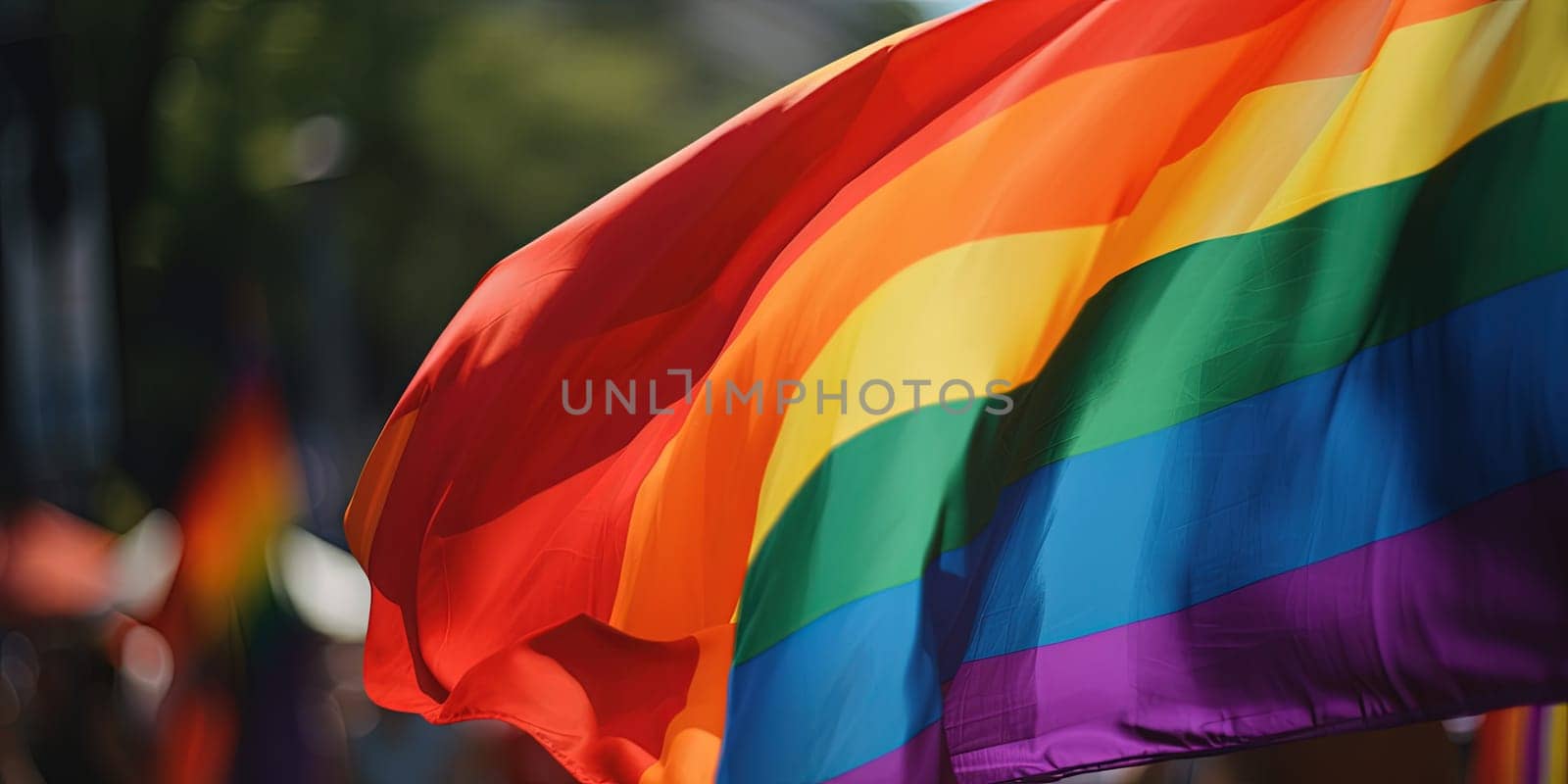 Rainbow Flag Waiving Outdoors Close Up