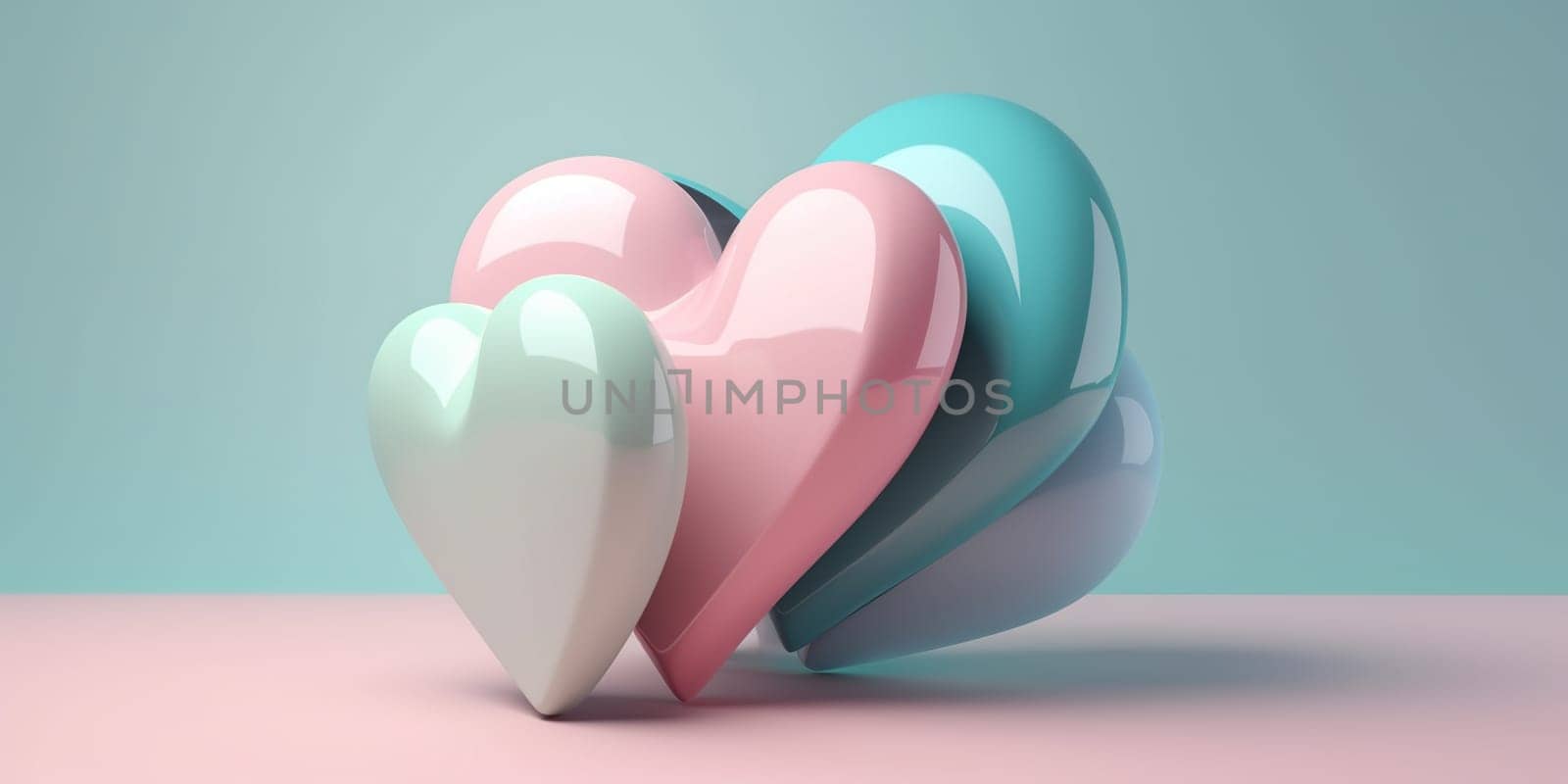 3D Illustration Hearts In Pastel Colors , Concept Of Love