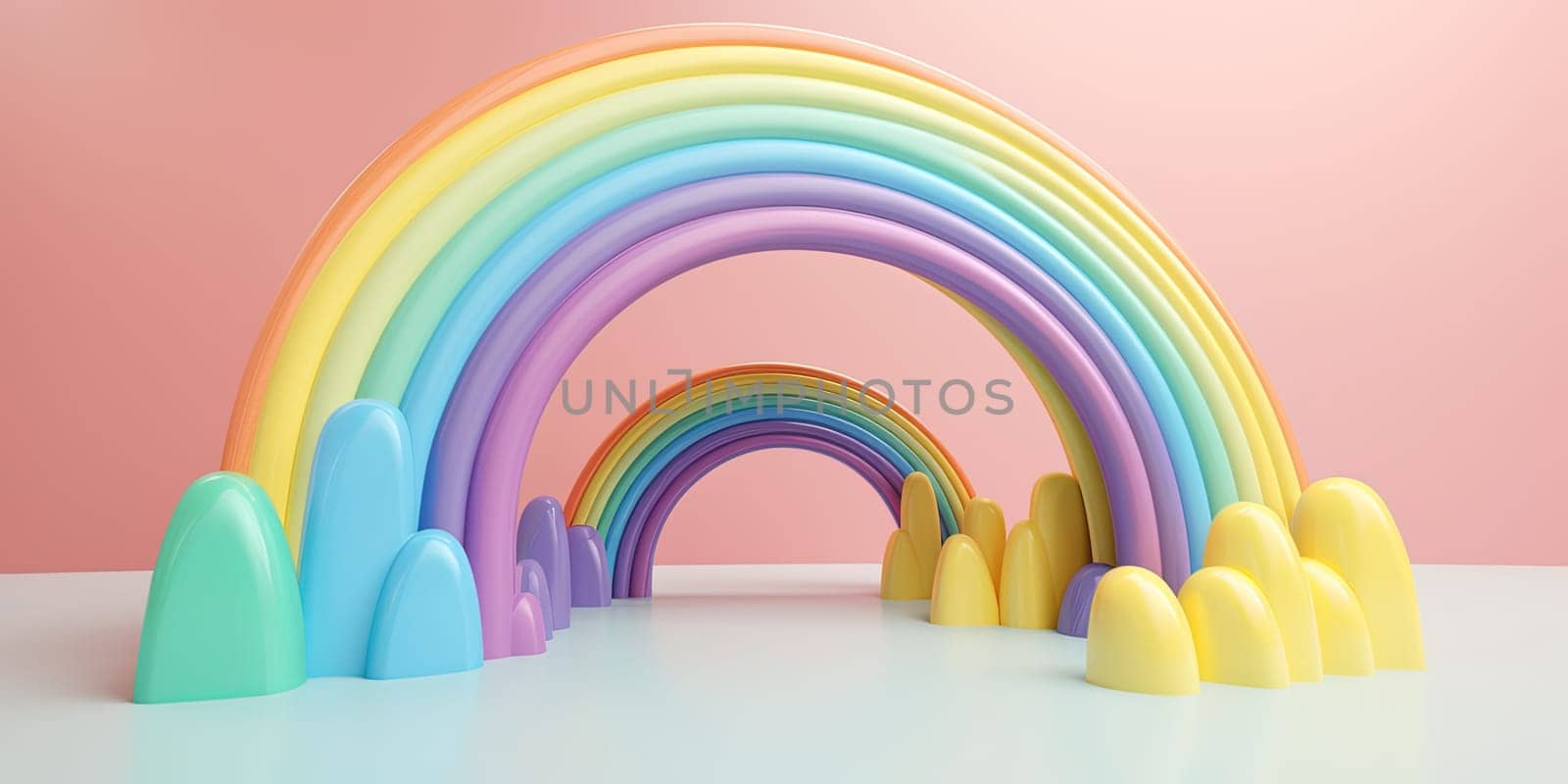 3D Illustration Of Rainbow As A Kid'S Toy On A Table