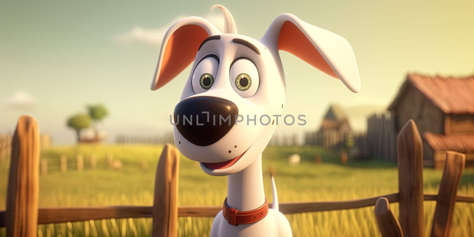 Cartoon Little Funny Puppy Dog On A Farm, Illustration