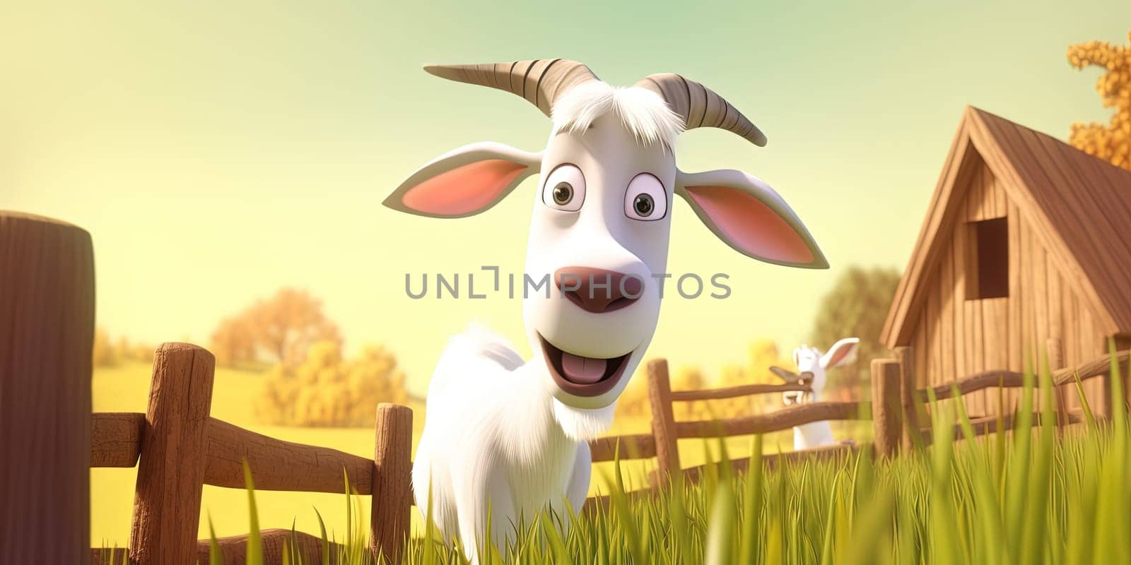 Cartoon Portrait Of Funny Goat On Farm by tan4ikk1