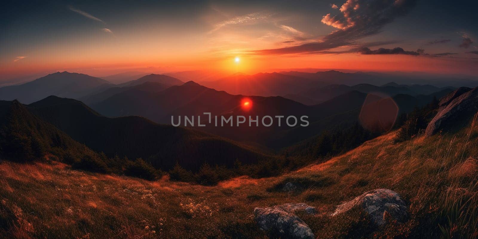 sunset in the mountains view from a high mountain on a Valley in the evening by tan4ikk1
