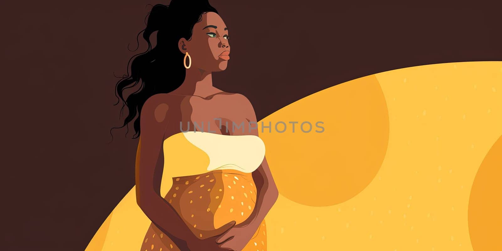 Illustration Young Black Pregnant Woman On Colorful Background, Pregnancy Concept