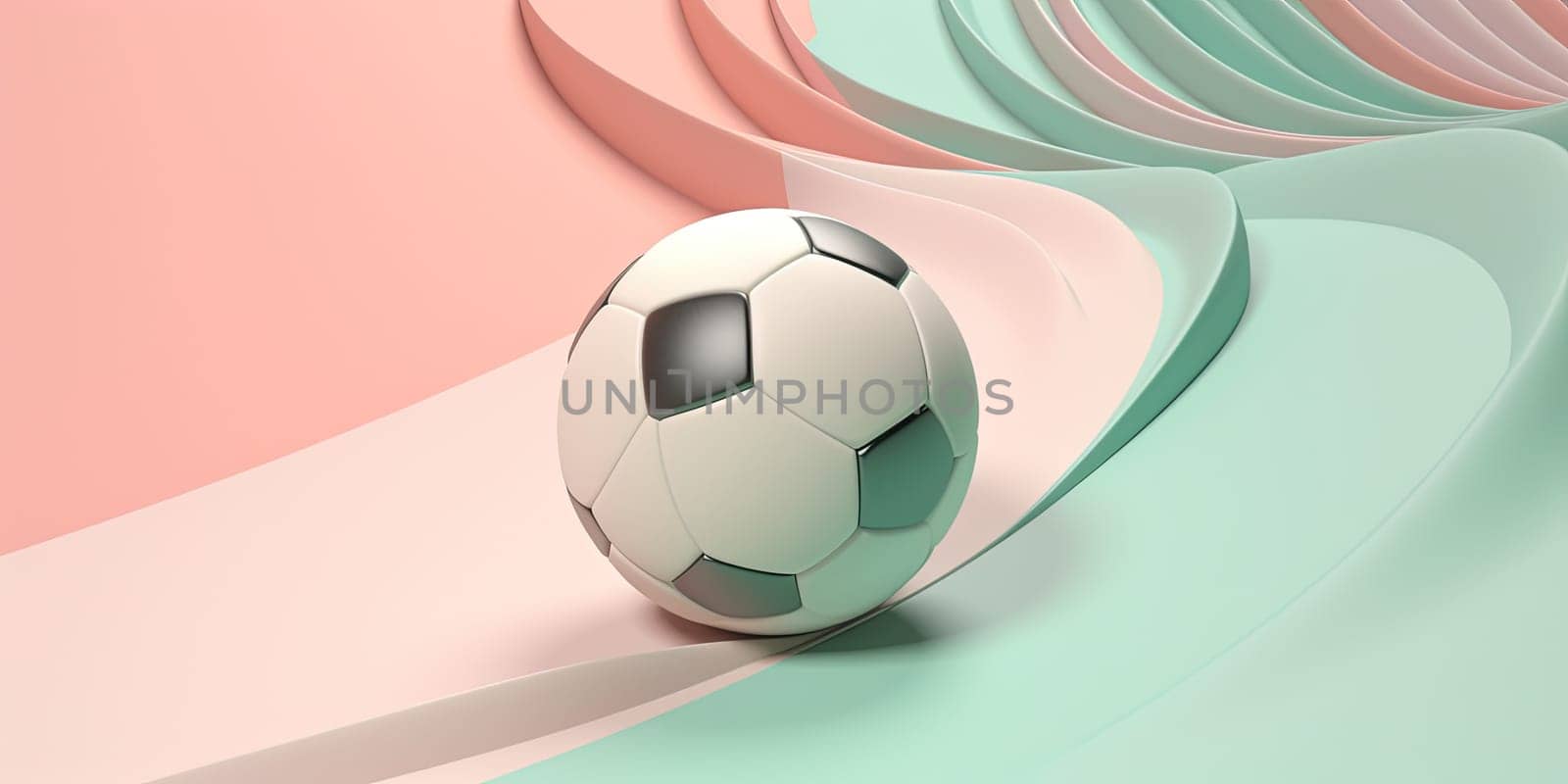 Illustration Of Soccer Ball On A Green Football Background, Close Up View