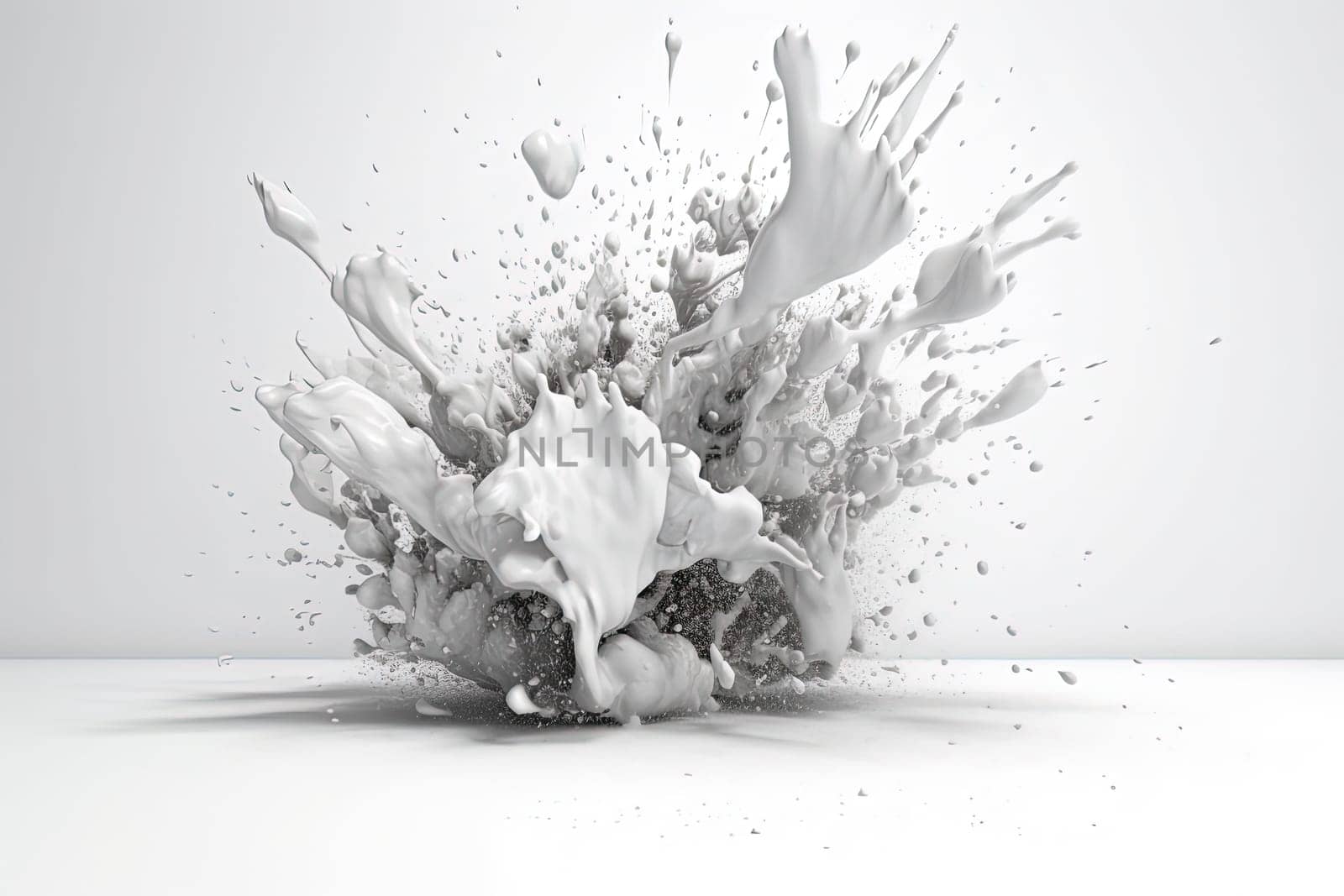 drops and splashes of white paint on a white background, generative AI