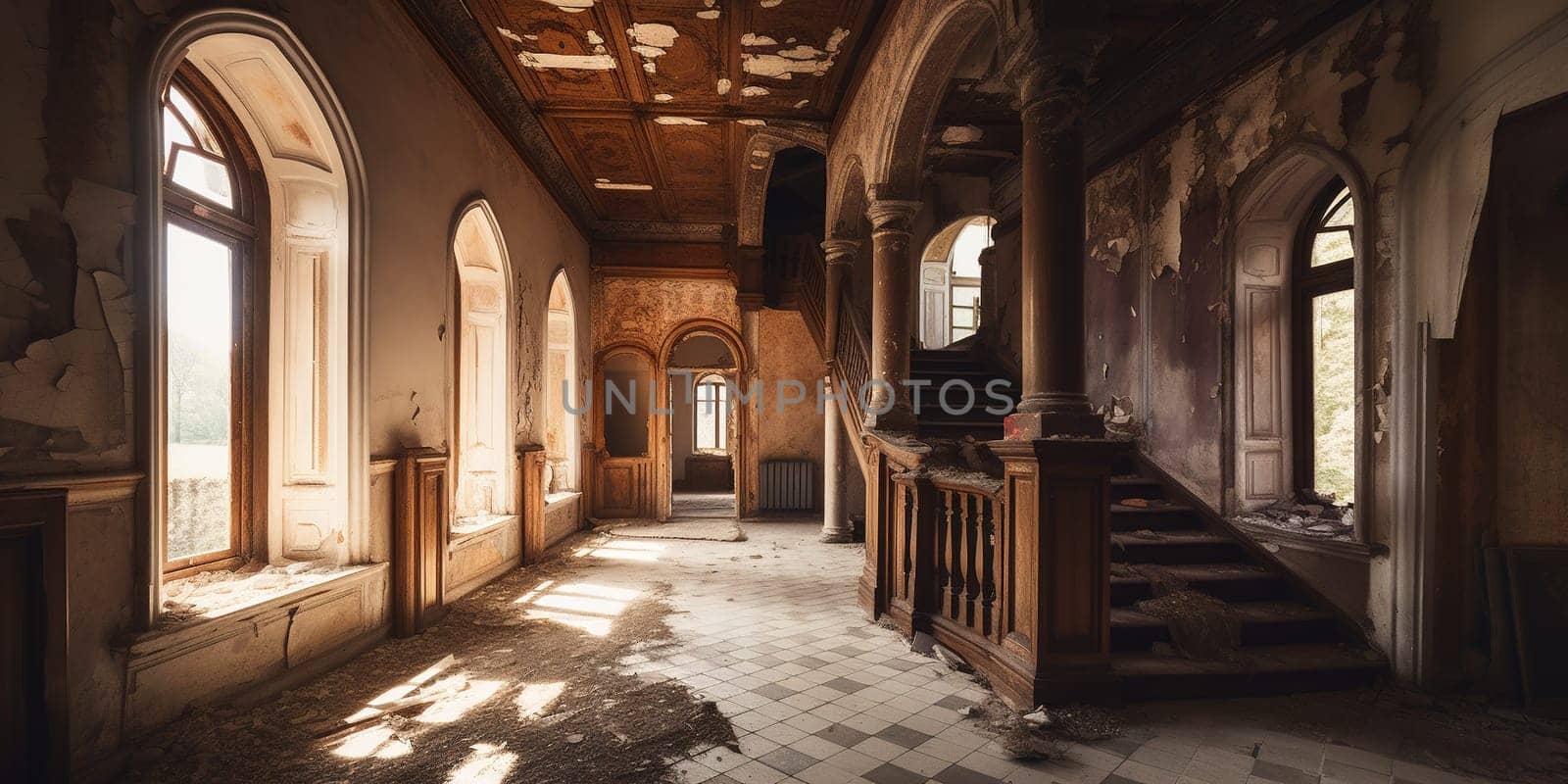 Abandoned Interior With Retro Vintage Decoration And Furniture