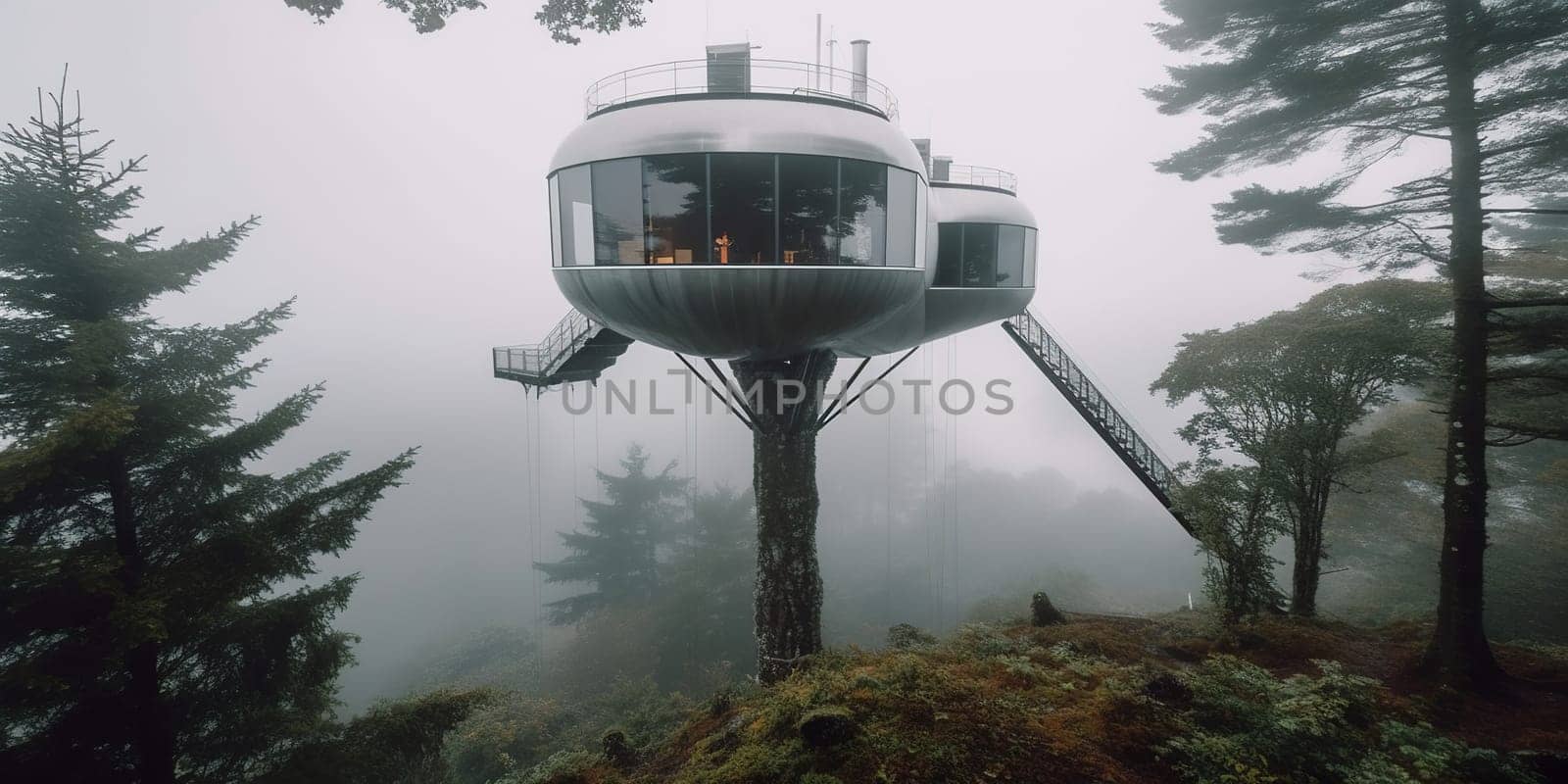 Futuristic Houses in a Misty Forest by tan4ikk1