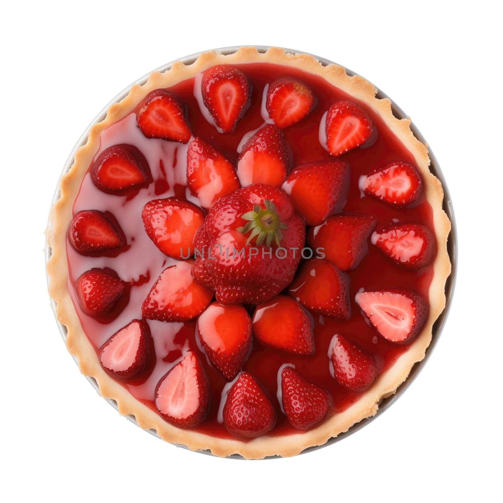 delicious strawberry isolated on a white background, top view , generative AI