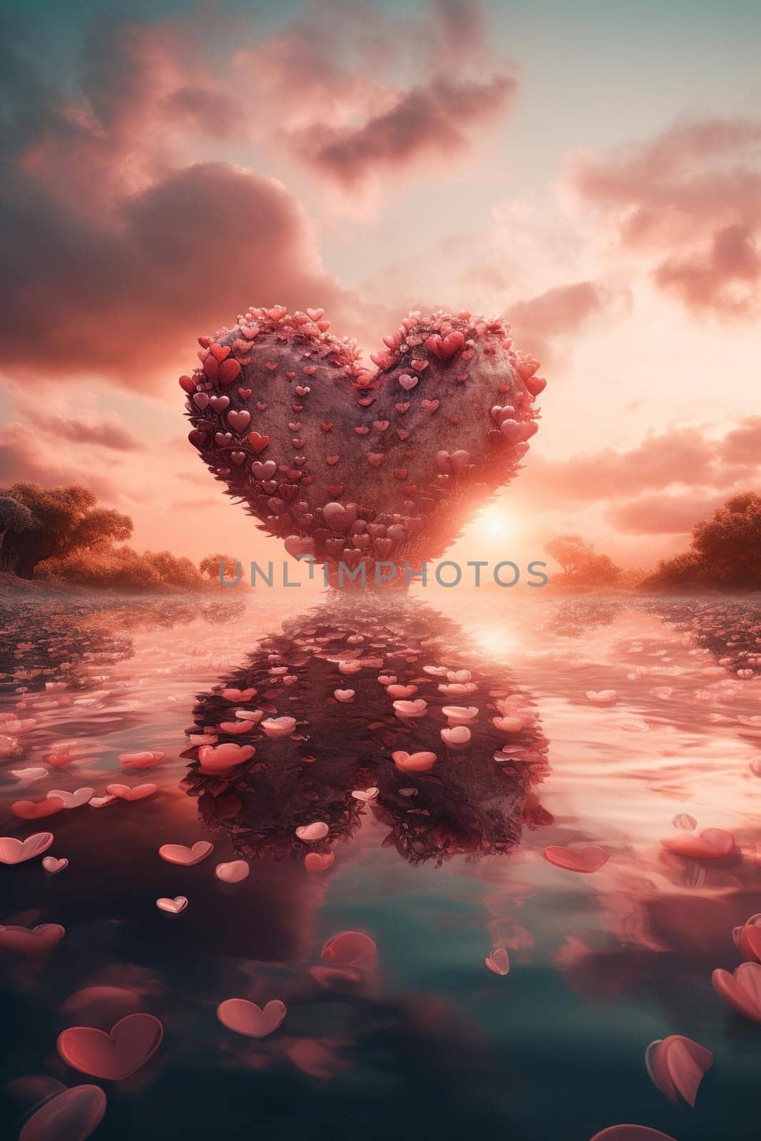 Amazing Landscape View With Pink Heart Shape Under Water Surface by tan4ikk1