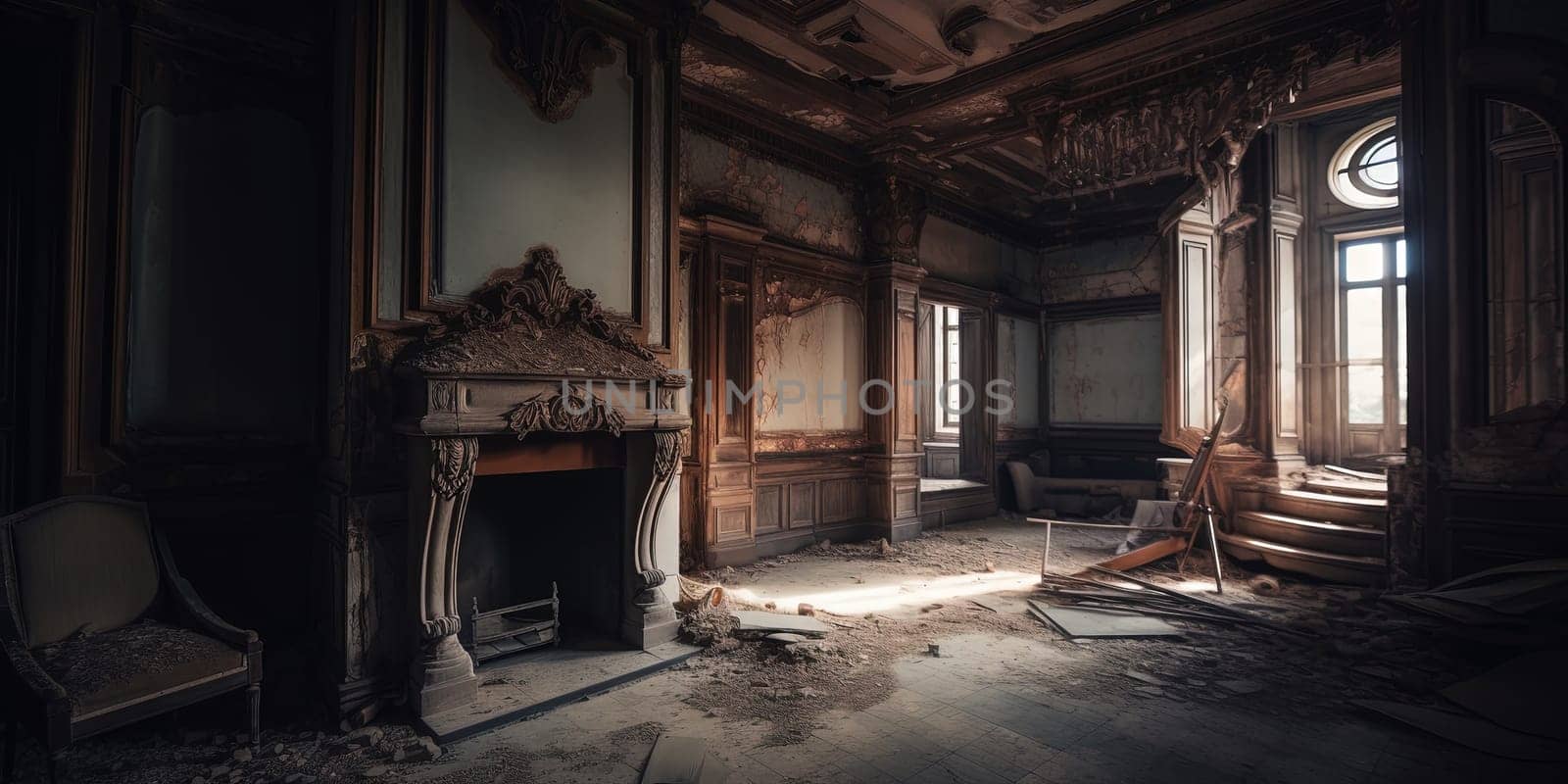 Abandoned Interior With Retro Vintage Decoration And Furniture
