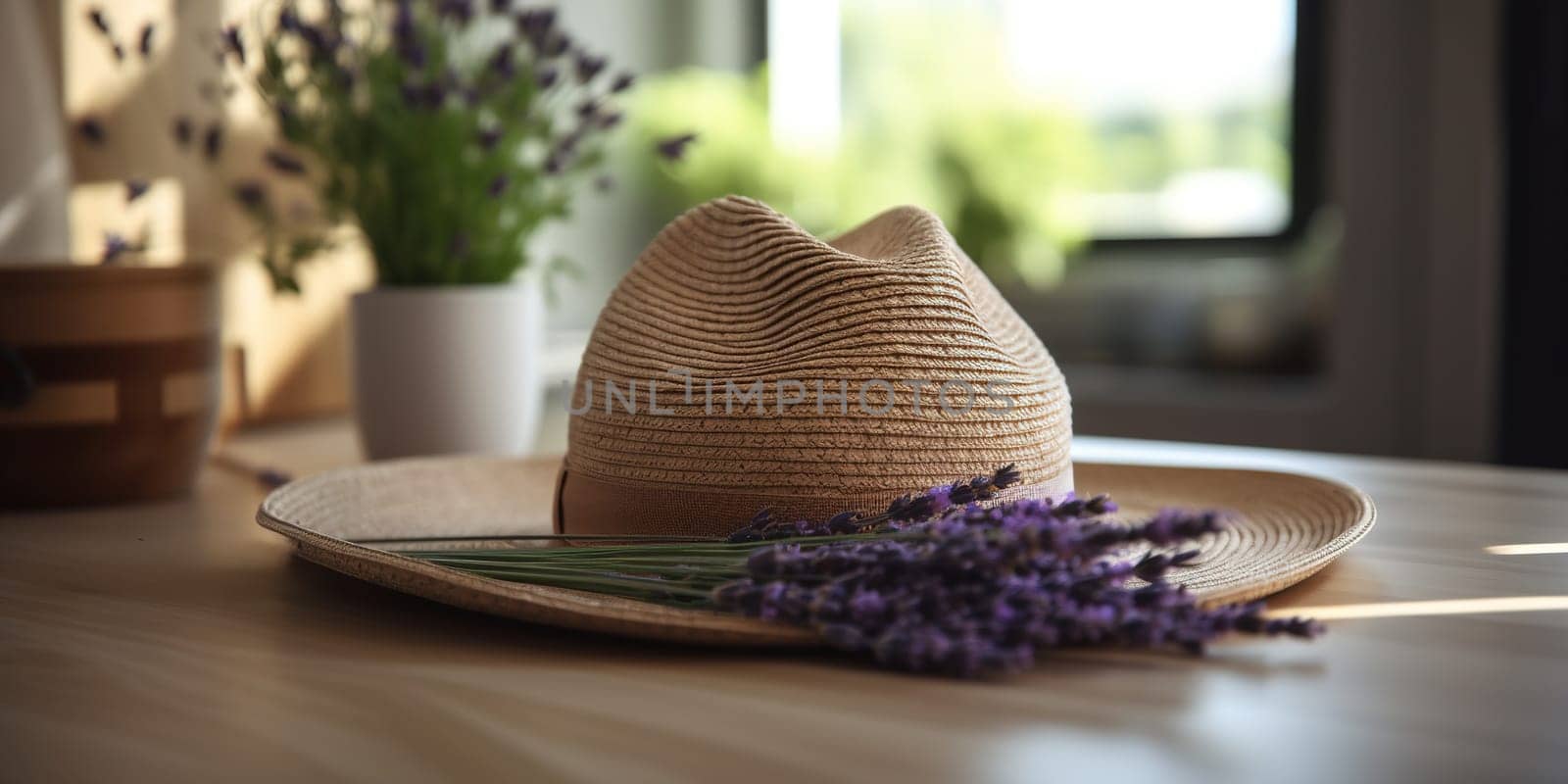 Straw Hat With Lavender Sprigs by tan4ikk1