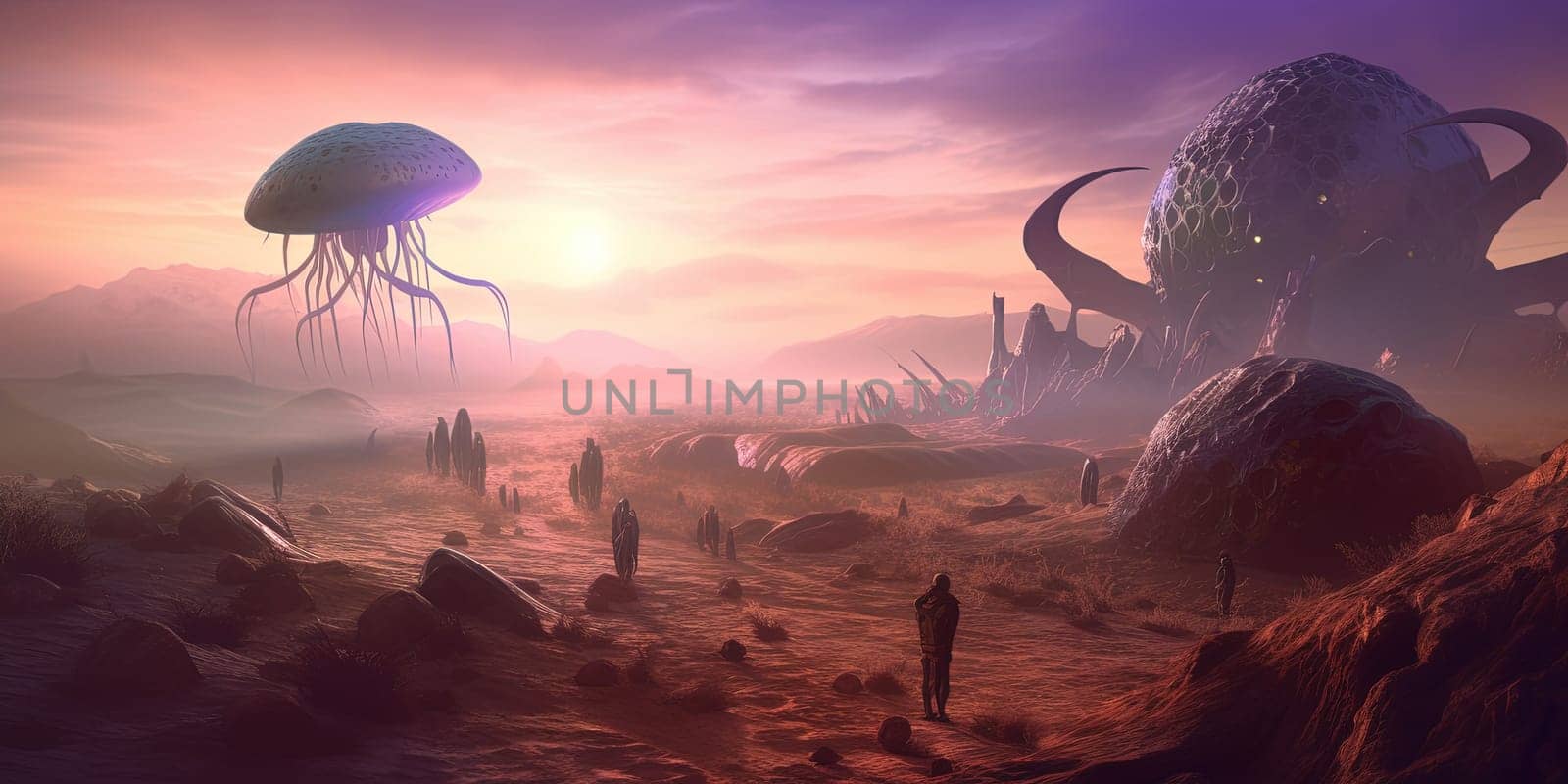 Amazing landscapes on a distant planet feature fantastic alien flying creatures