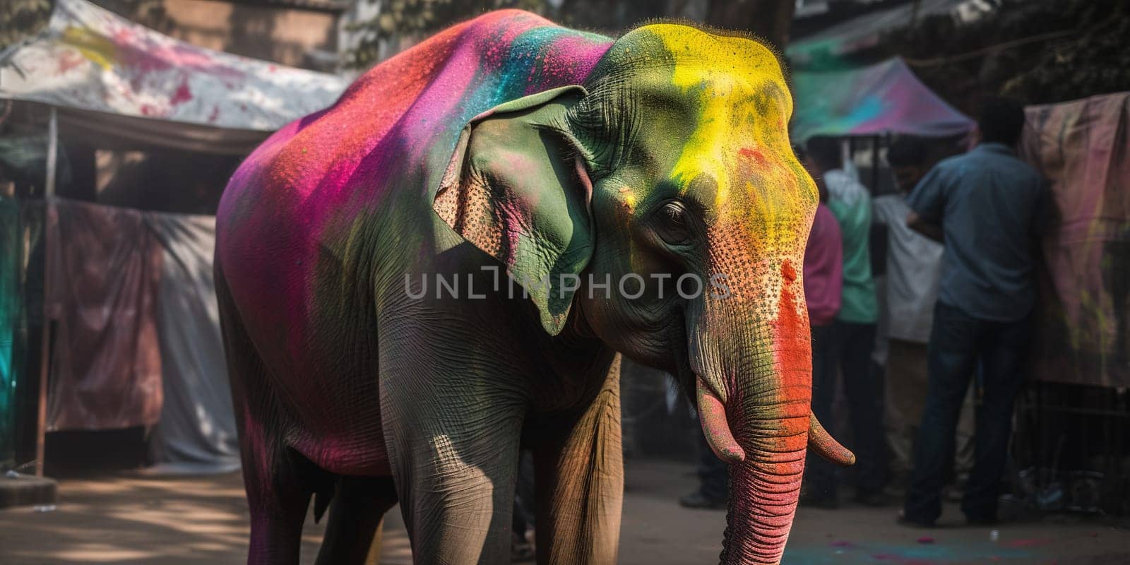 Elephant In Colorful Powder Paint On A Holi Holday by tan4ikk1