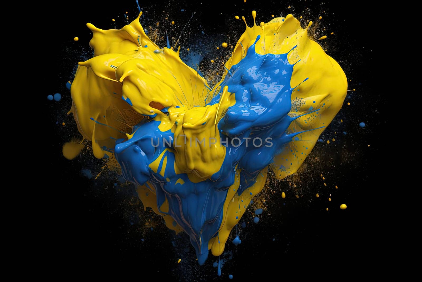 Splashes of blue and yellow paint in the shape of a heart. by tan4ikk1