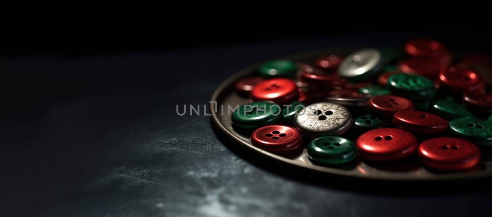 green and red clothes buttons on a table with a copy space for your design , generative AI