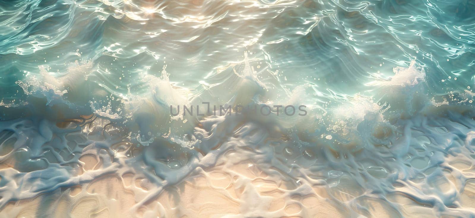 A close up of water creating intricate patterns as it crashes onto the sandy beach, revealing the artistry of nature in the landscape