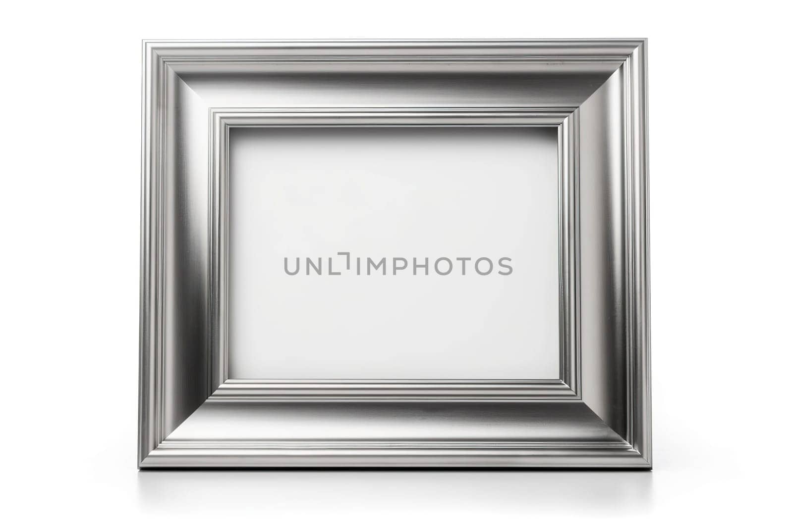 Silver modern photo frame isolated on a white background, template for your design or picture , generative AI