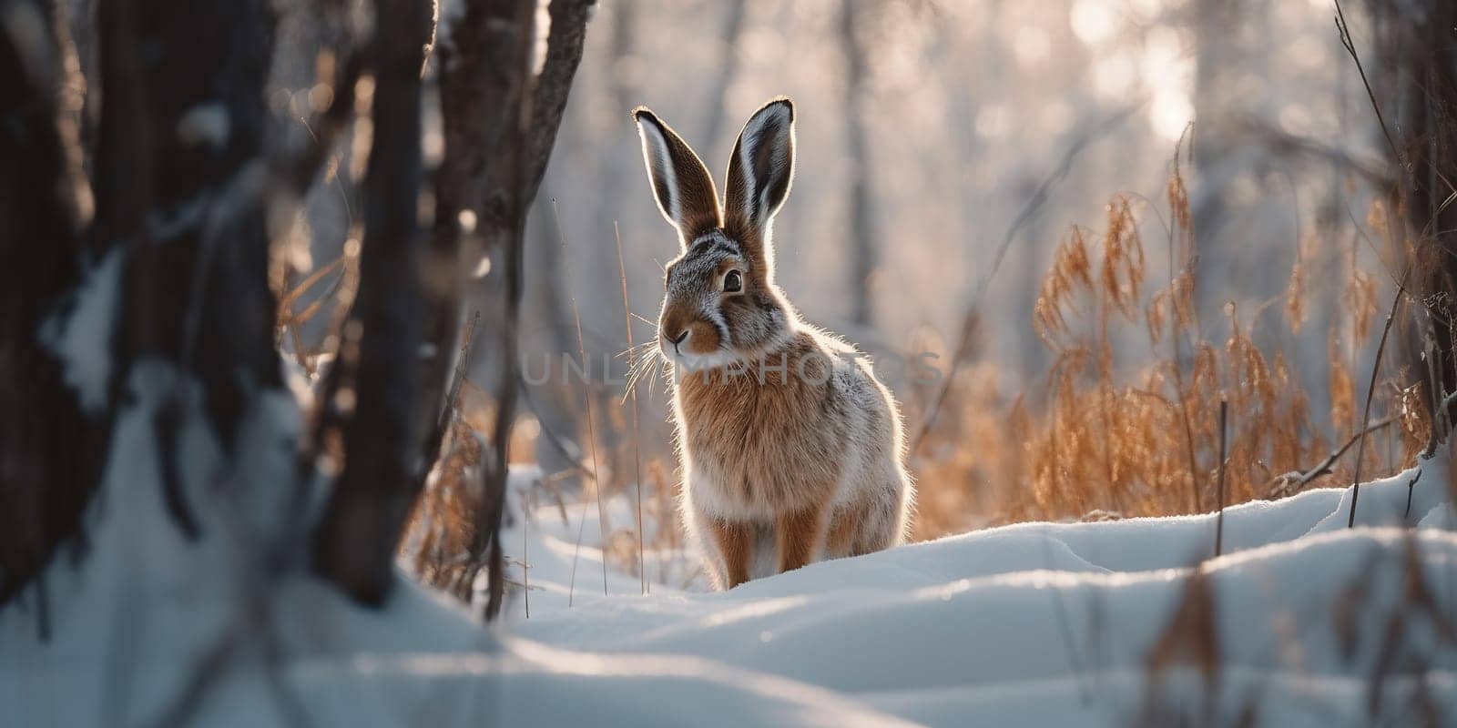 Big Wild Hare In The Snow In Winter Forest by tan4ikk1
