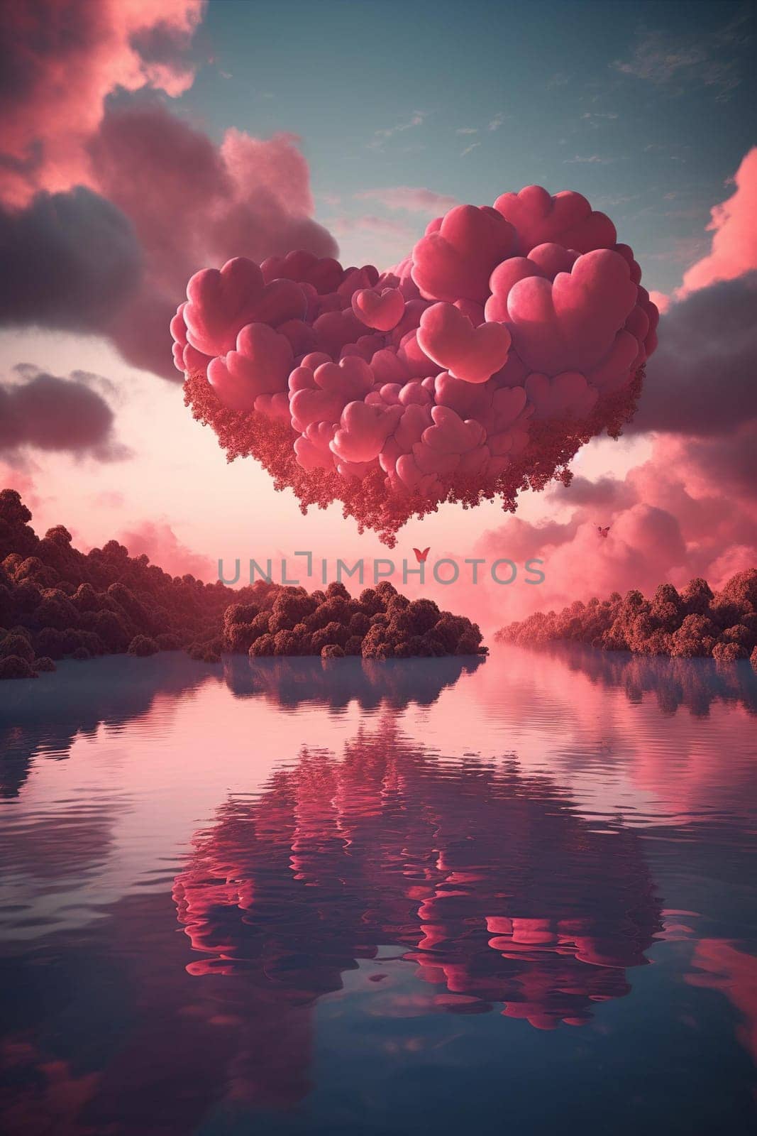 Amazing Landscape View With Pink Cloud In Heart Shape by tan4ikk1