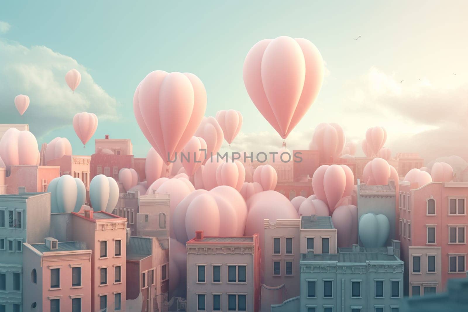 Cartoon City With Big Hot Air Balloons In The Sky by tan4ikk1