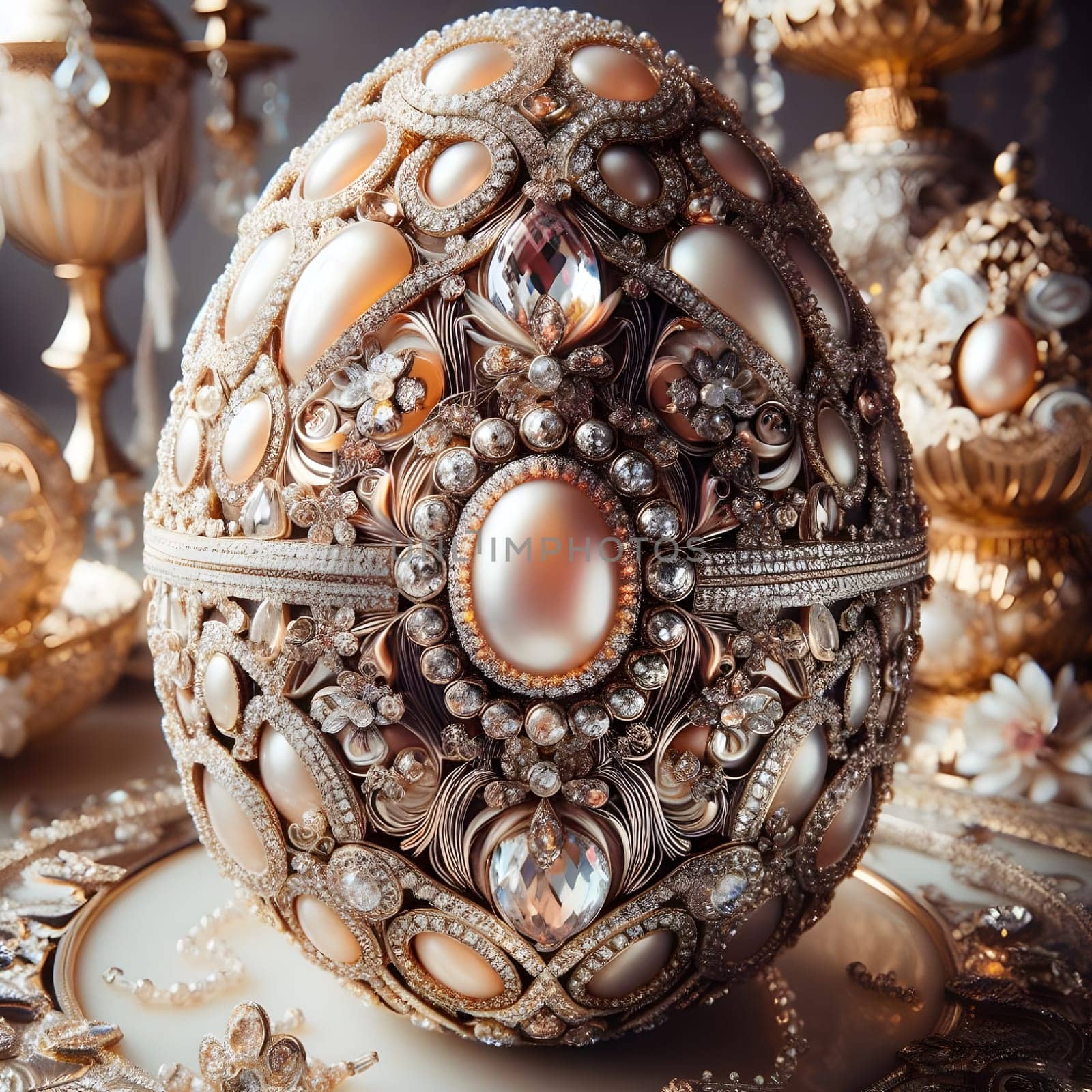 A luxurious easter egg, encrusted with sparkling jewels and intricate filigree, fit for royalty-free Jeweled Egg, Easter Egg, Paschal Egg, Jewelry Art, Home Decor, Art Collectible, OOAK Gifts by Designlab