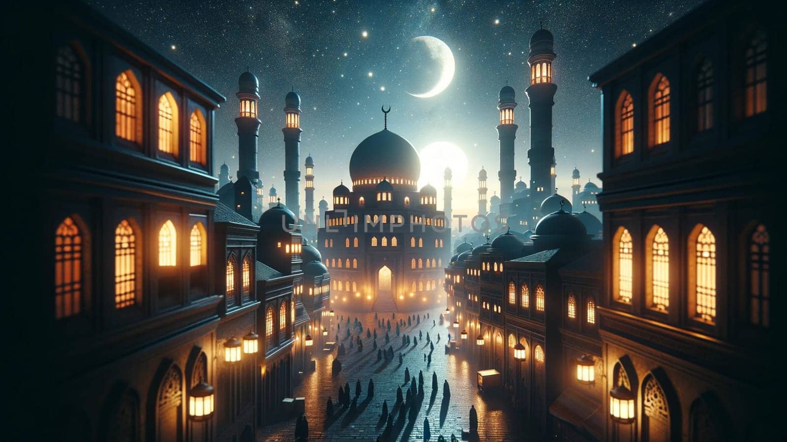 Enchanted Ramadan Nights: A Majestic Mosque under the Crescent Moon by Designlab