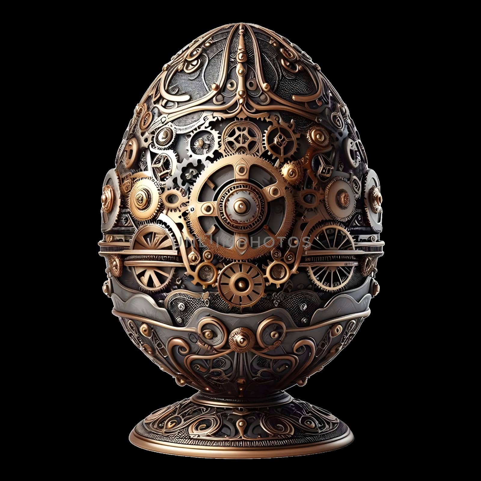 An Easter egg painted with vibrant tribal patterns and symbols, Abstract easter eggs in celebration of Happy easter Happy Easter Gold Color Eggs On Black Background by Designlab