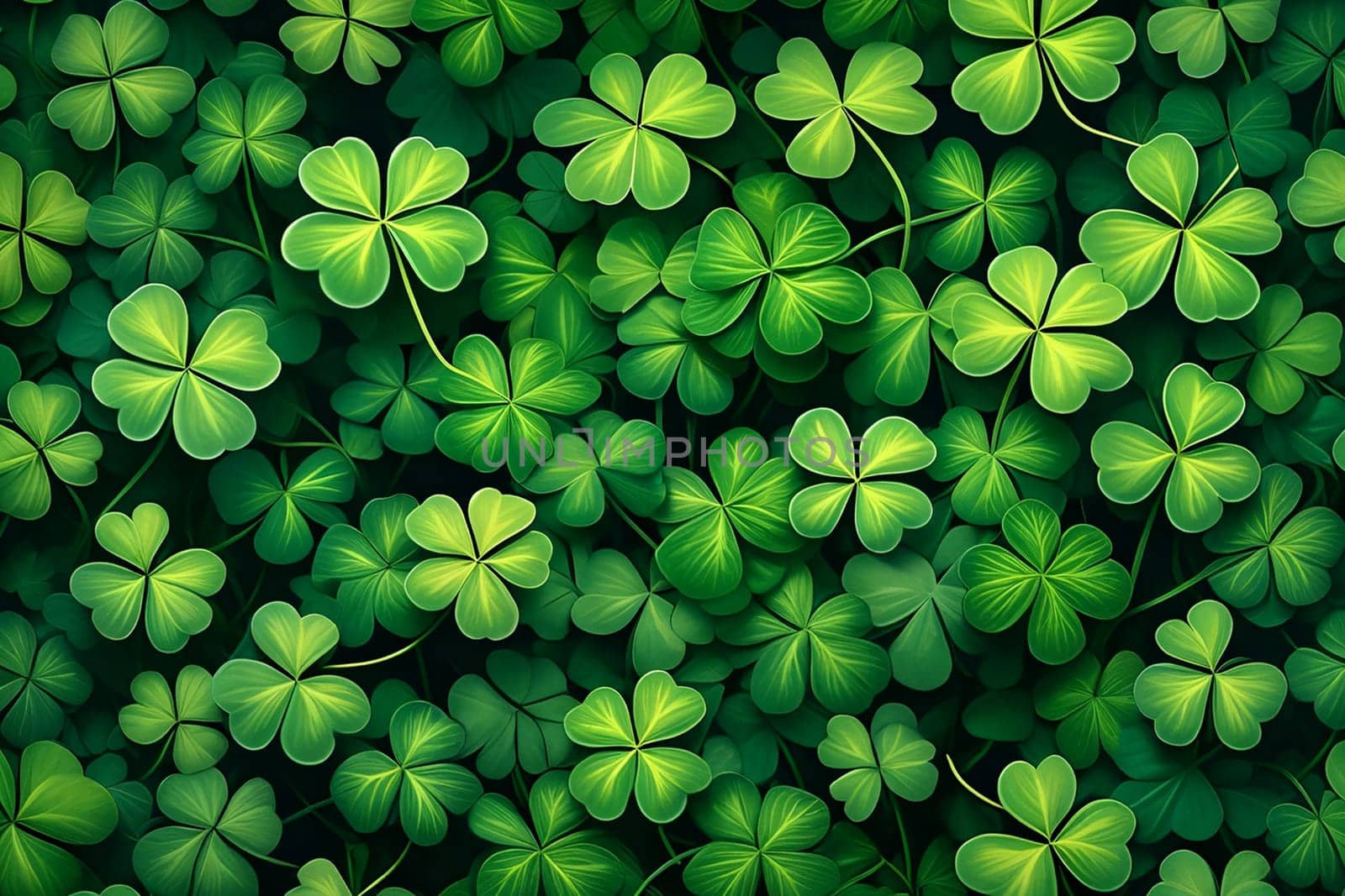 Abstract green background for St. Patrick's Day, decorated with shamrock leaves. by Rawlik