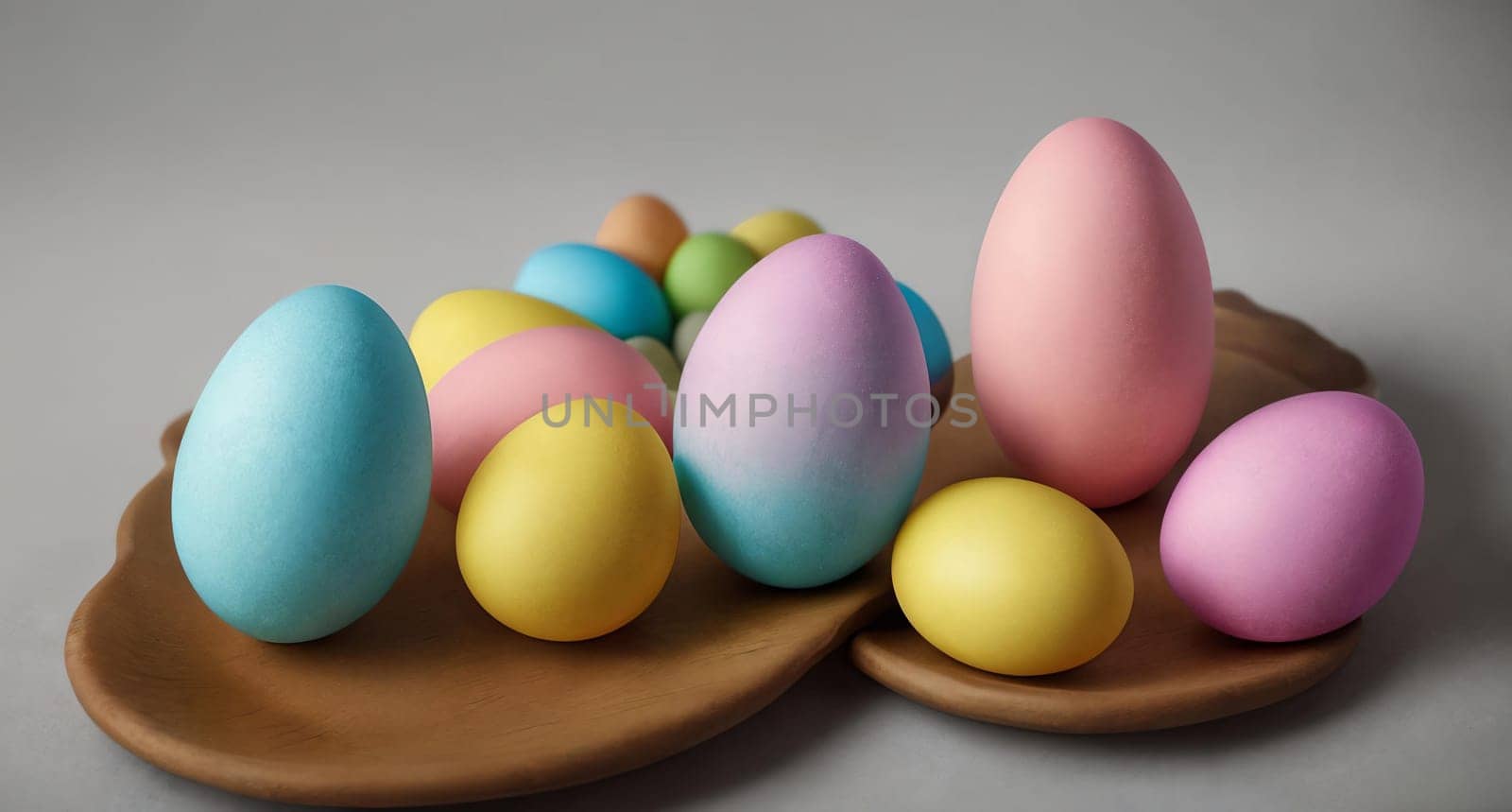 An intricate Easter card design featuring a variety of beautifully decorated eggs. Easter desing