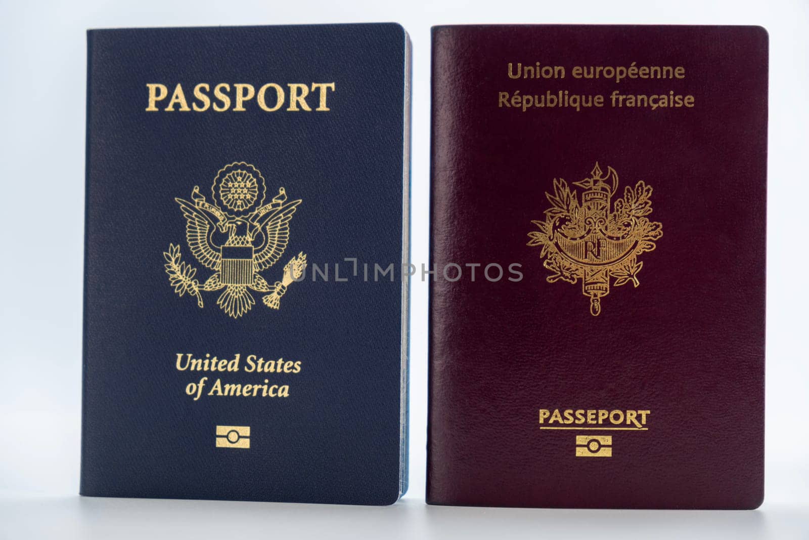 1 United States and 1 France passports transparent background by bRollGO