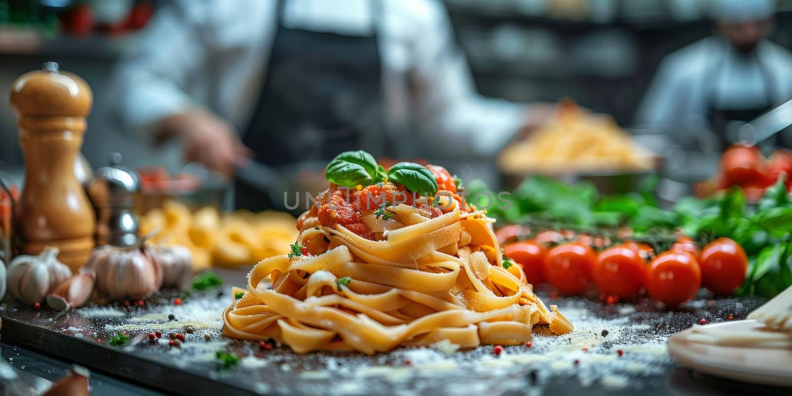 Classic Pasta on kitchen background. Diet and food concept. by Benzoix