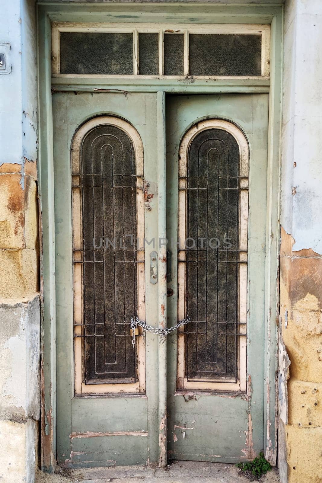 antique entrance blue double door with glass by Annado