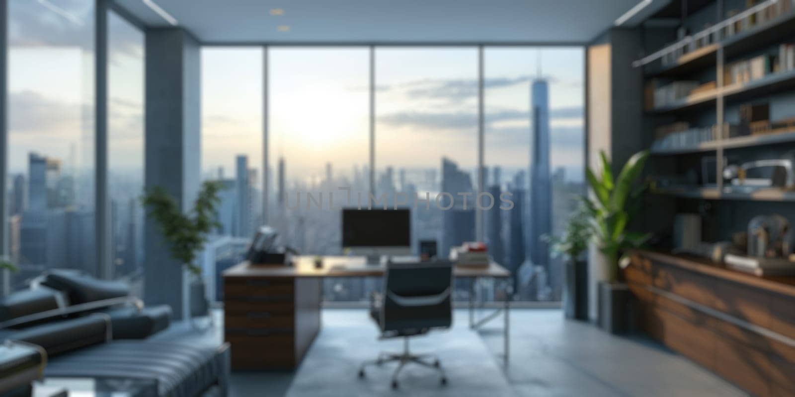 Blurred Office with City View at Dusk. Resplendent. by biancoblue