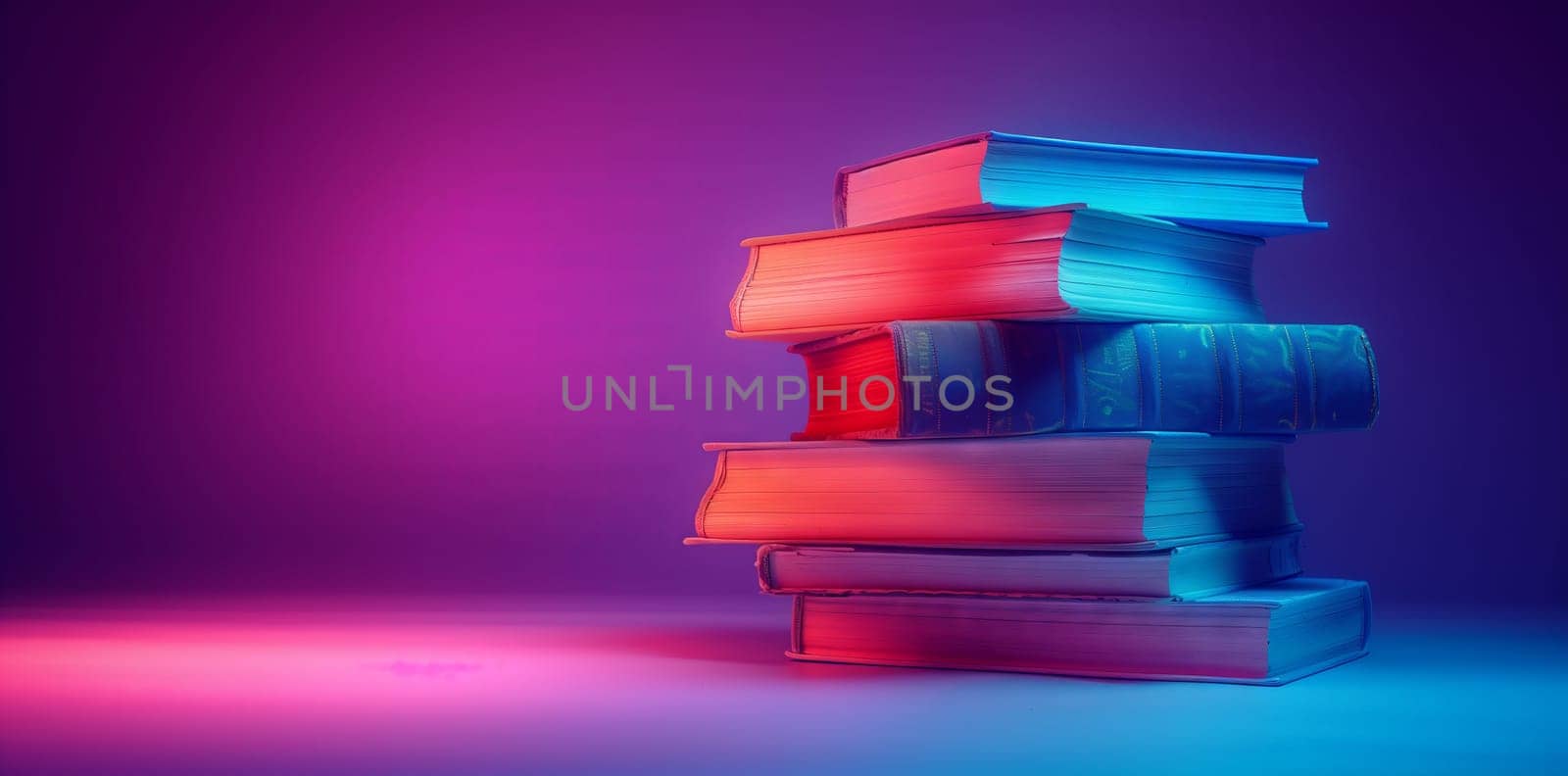 A stack of books in shades of purple and pink on the table by richwolf