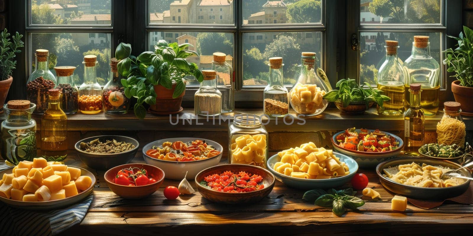 Classic Pasta on kitchen background. Diet and food concept