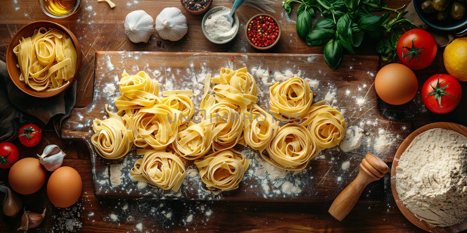 Classic Pasta on kitchen background. Diet and food concept. by Benzoix